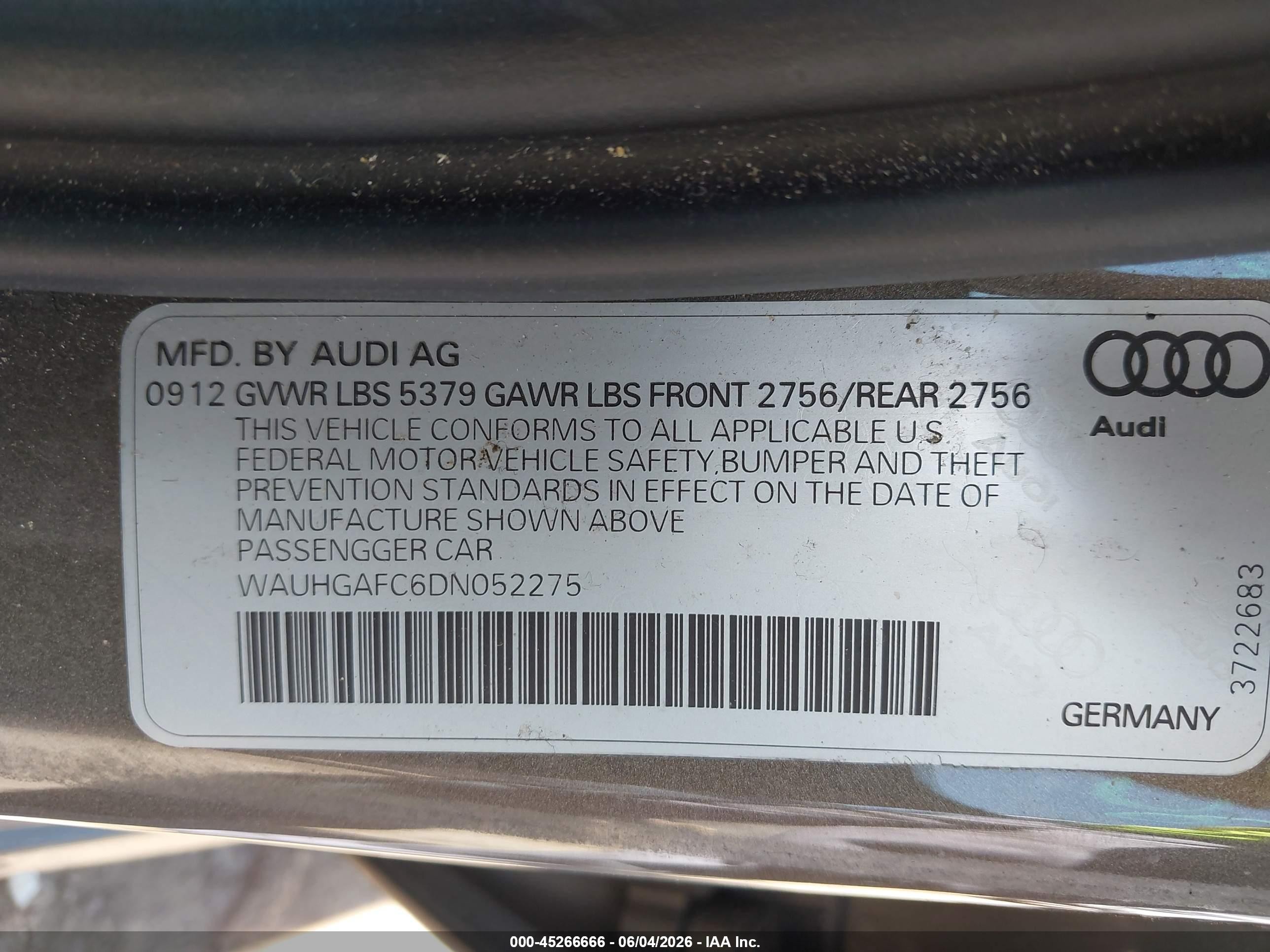 2013 Audi A6 3.0t Premium Champagne vin: WAUHGAFC6DN052275