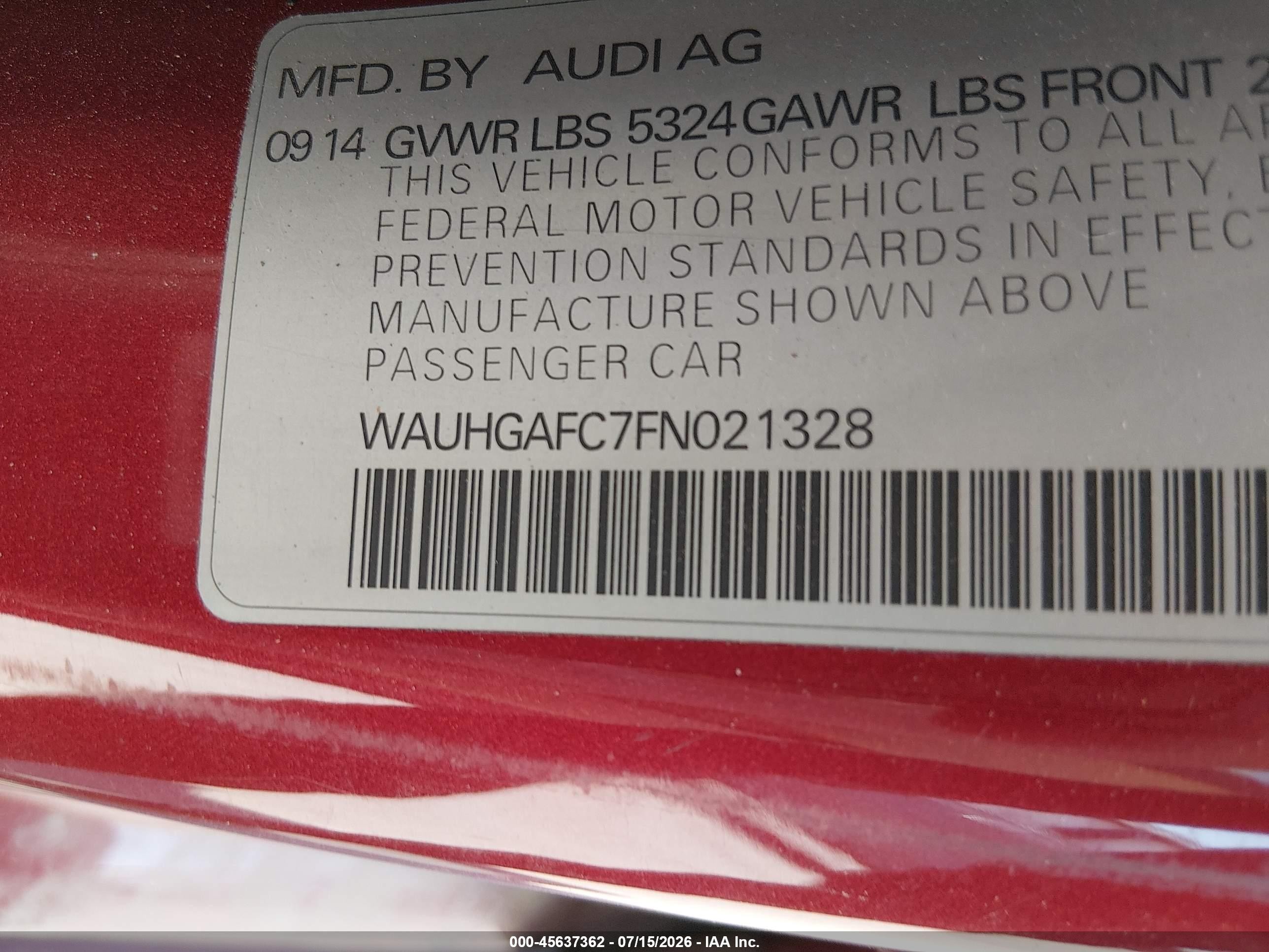 2015 Audi A6 3.0t Premium Plus Red vin: WAUHGAFC7FN021328