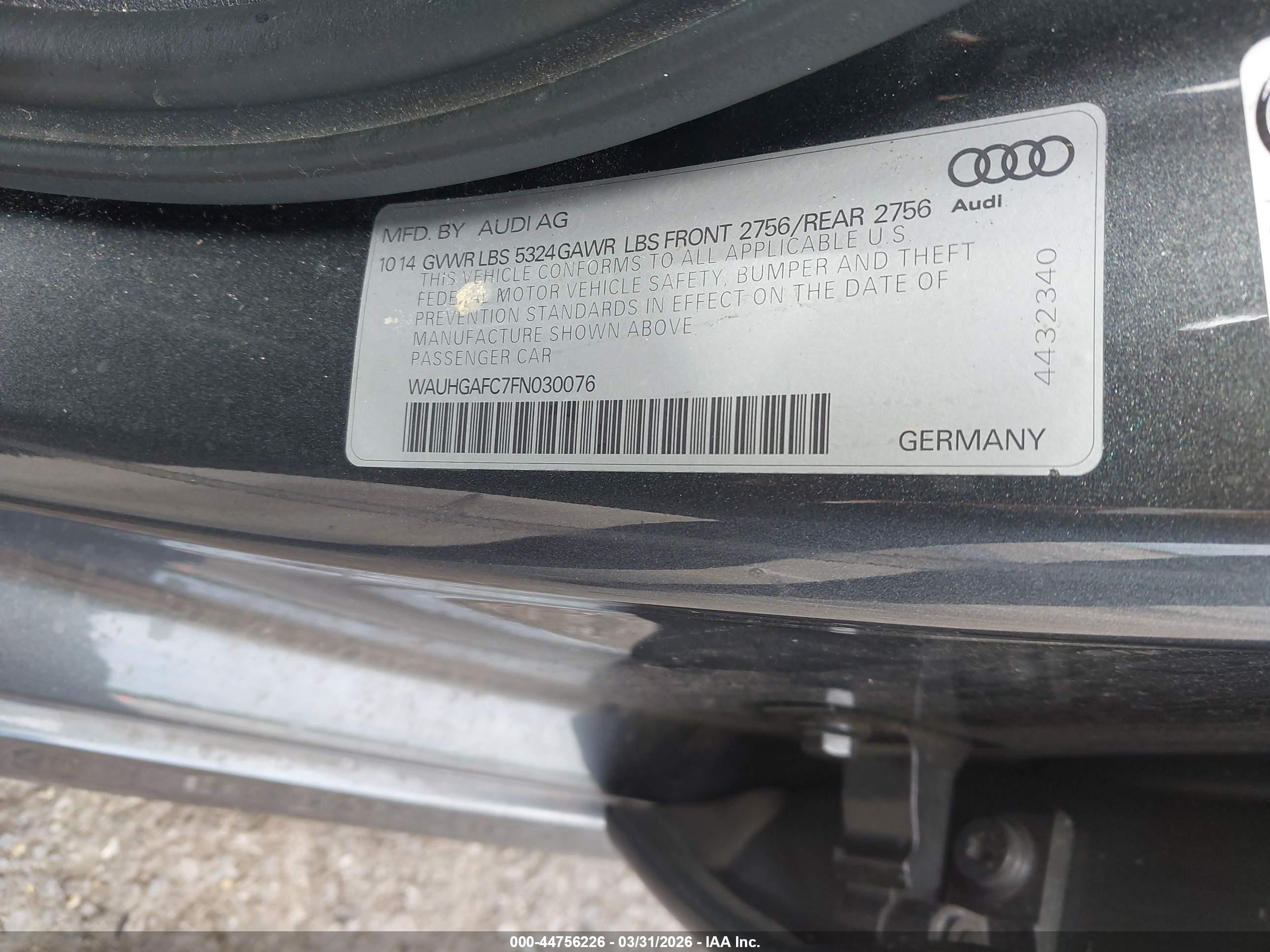 2015 Audi A6 3.0t Premium Plus Gray vin: WAUHGAFC7FN030076