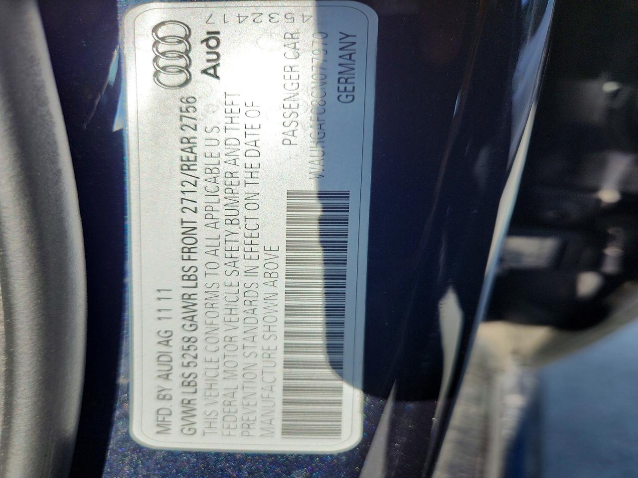 2012 Audi A6 Prestige Blue vin: WAUHGAFC8CN077970
