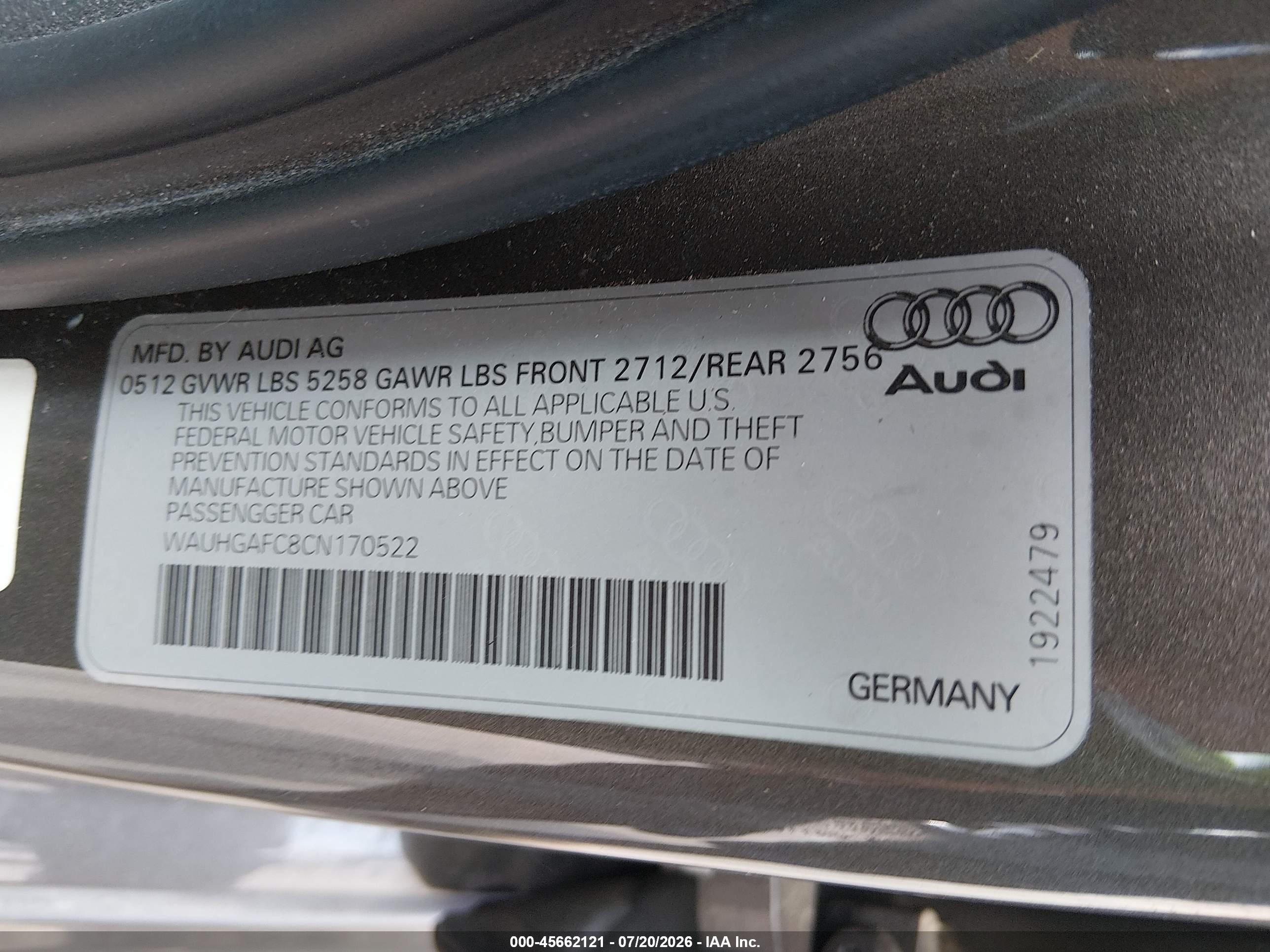 2012 Audi A6 3.0t Prestige Pewter vin: WAUHGAFC8CN170522