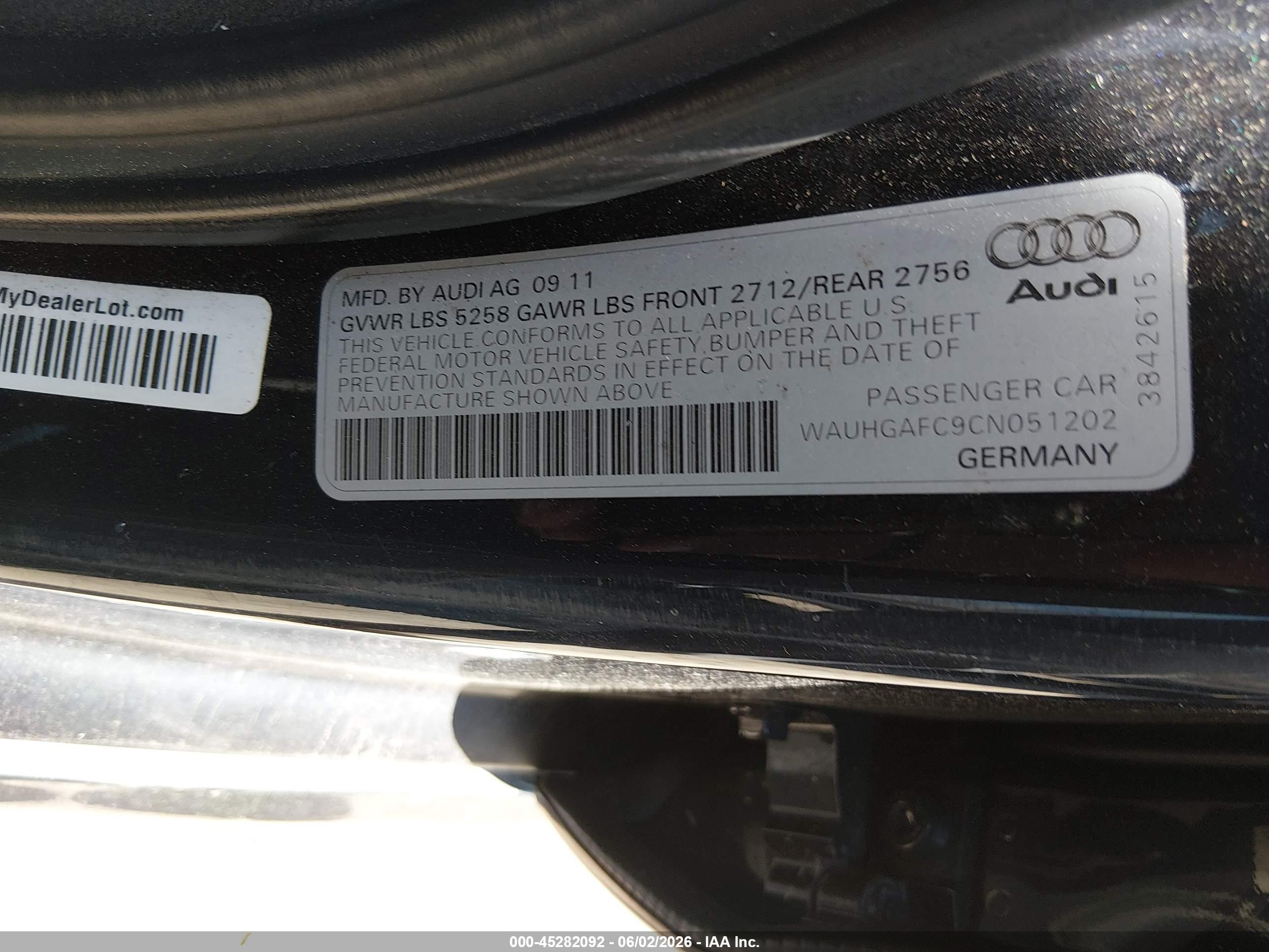 2012 Audi A6 3.0 Premium Black vin: WAUHGAFC9CN051202