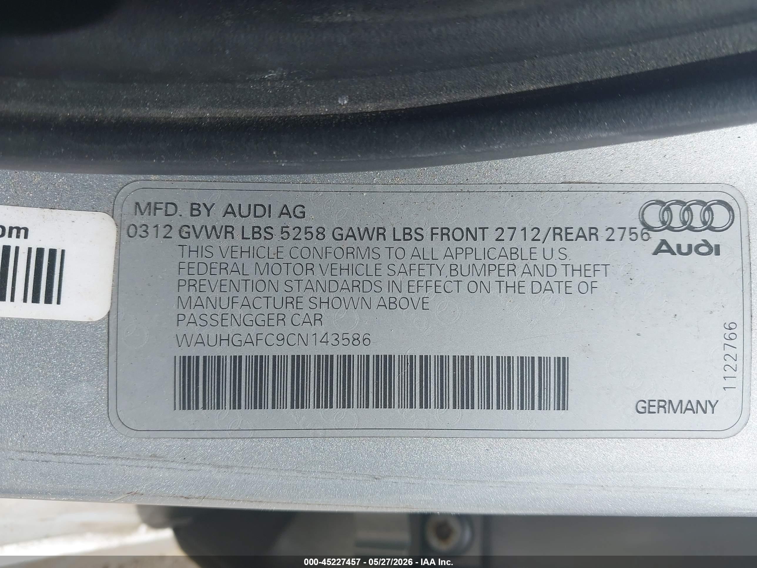 2012 Audi A6 3.0 Premium Silver vin: WAUHGAFC9CN143586