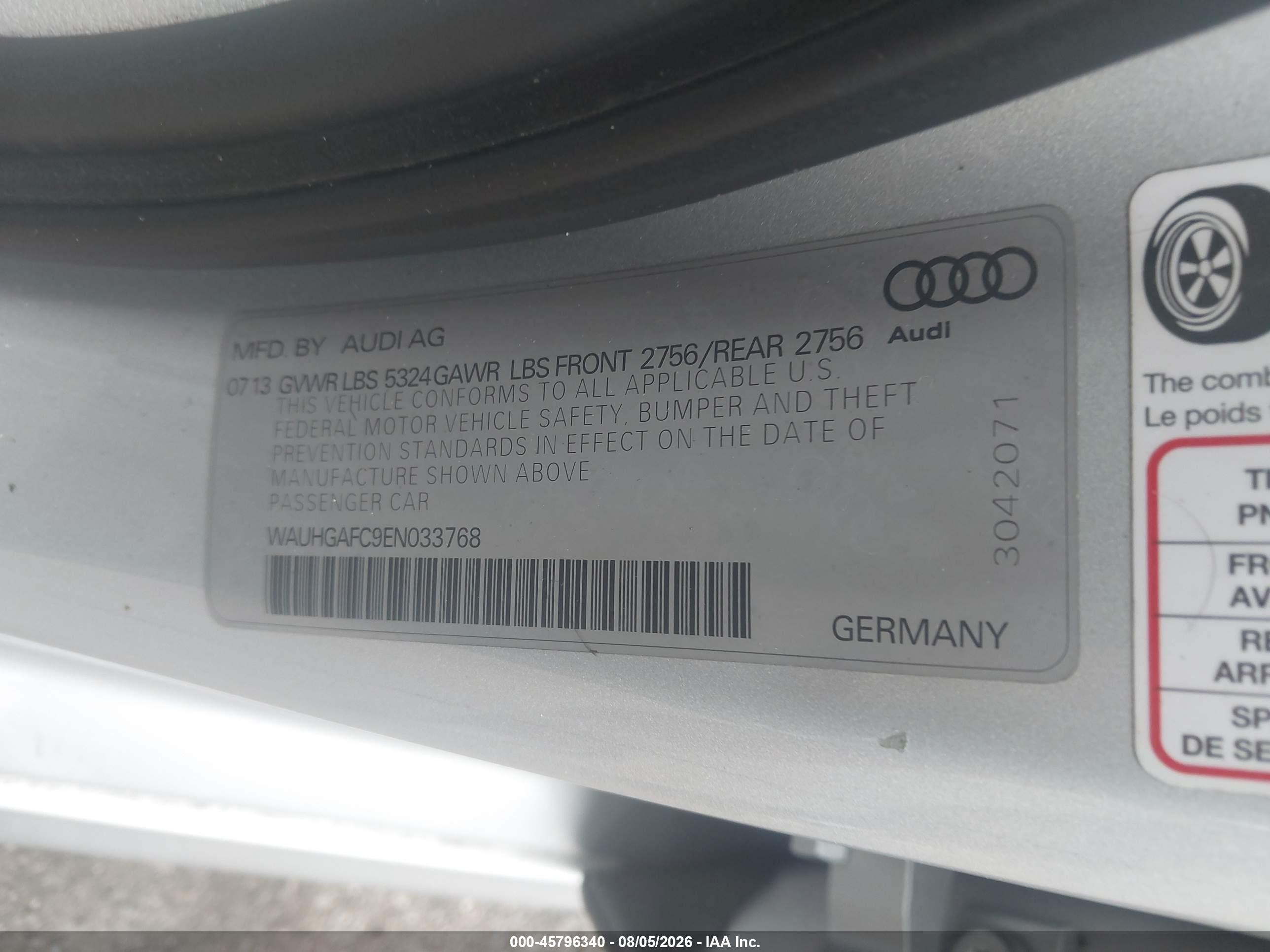 2014 Audi A6 3.0t Premium Plus Gray vin: WAUHGAFC9EN033768