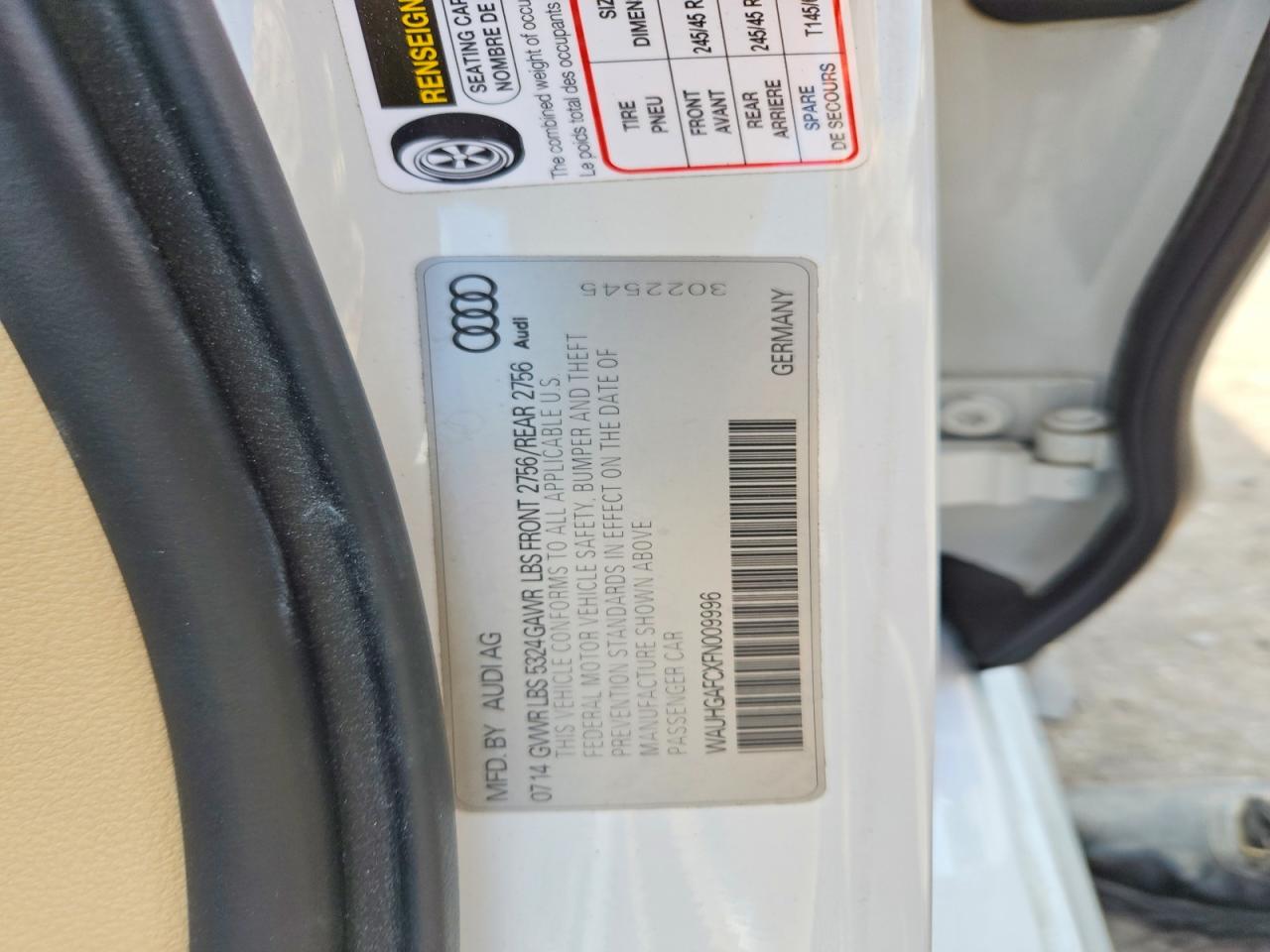 2015 Audi A6 Prestige White vin: WAUHGAFCXFN009996