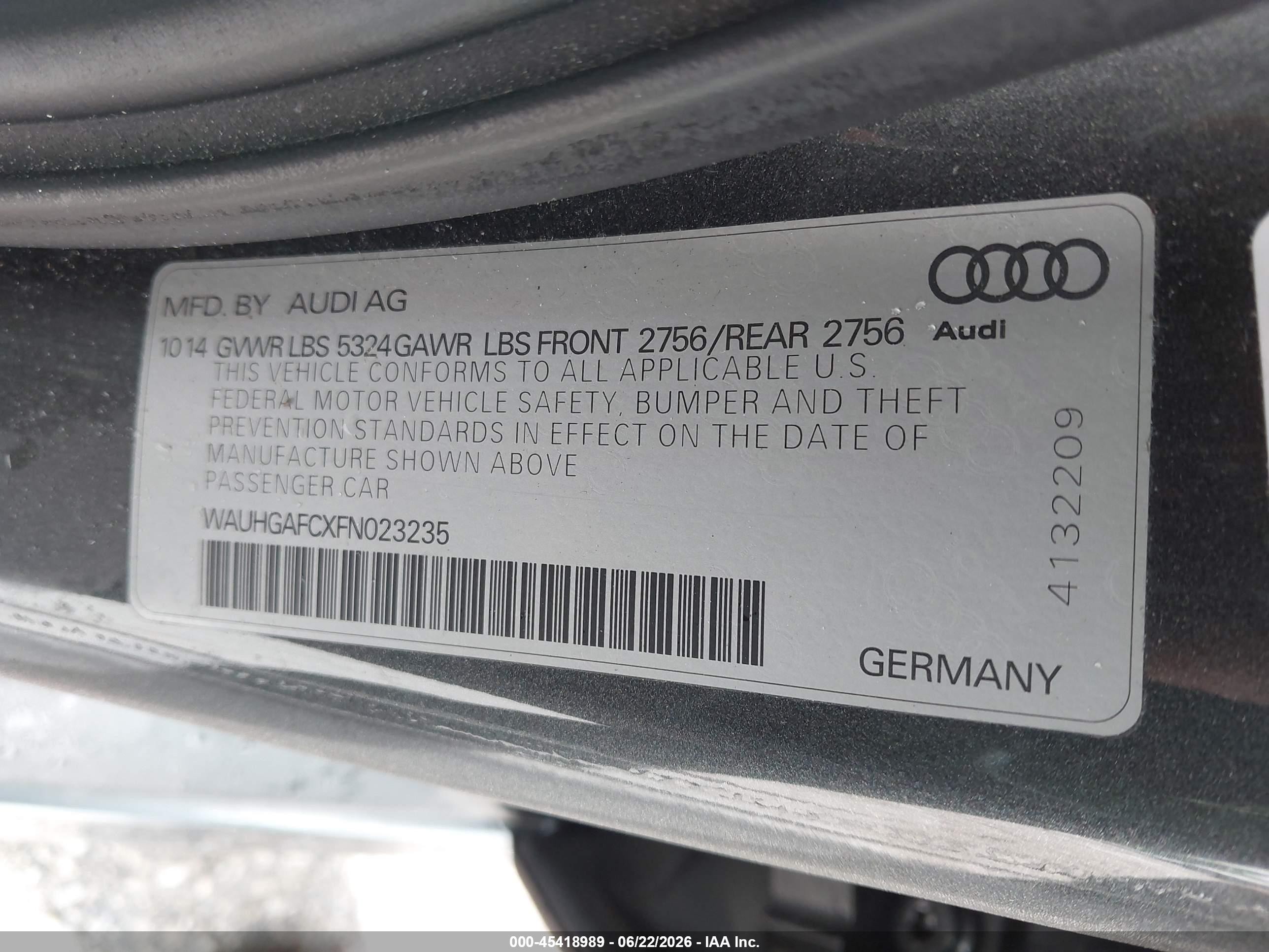 2015 Audi A6 3.0t Premium Plus Gray vin: WAUHGAFCXFN023235