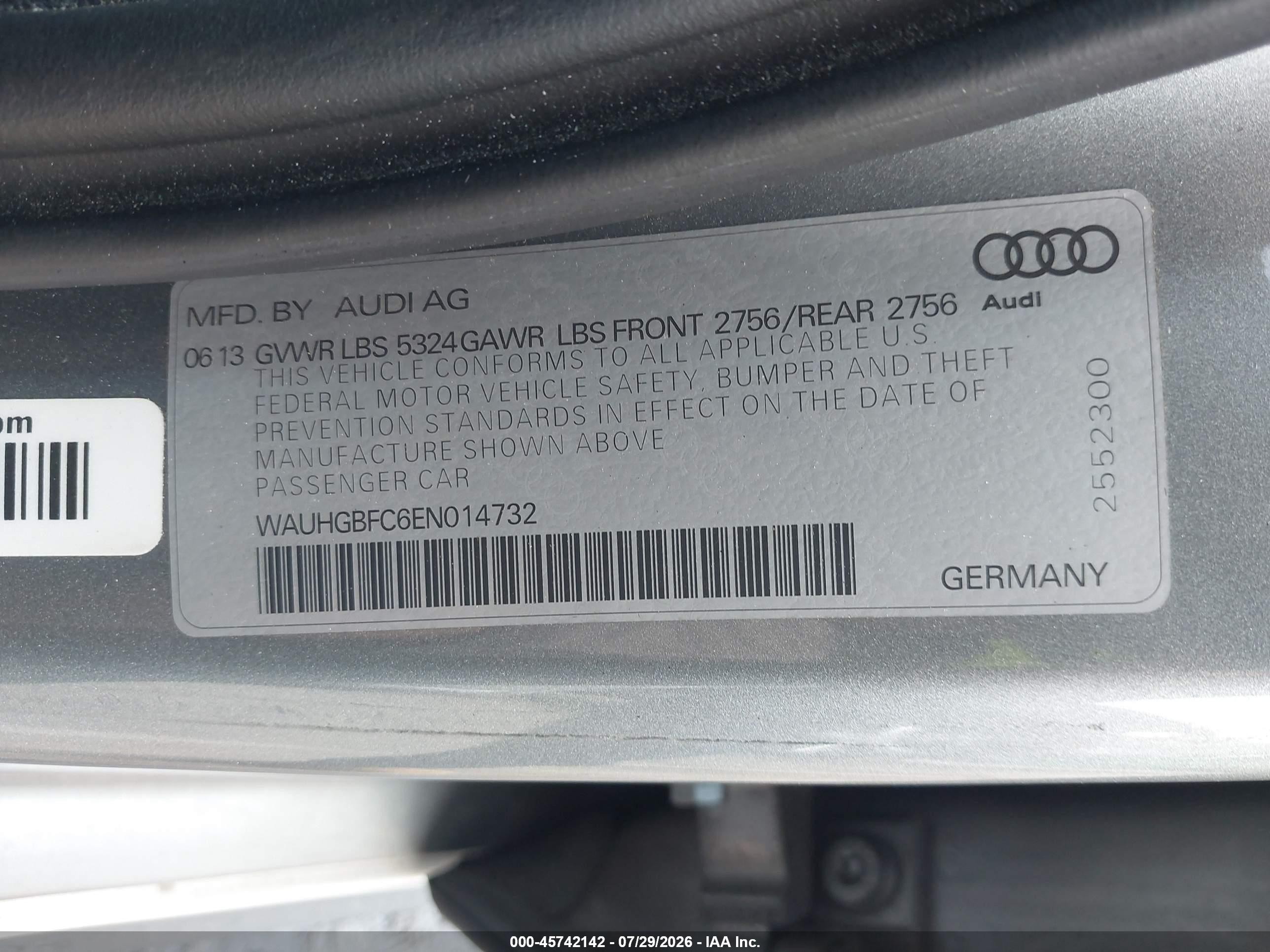 2014 Audi A6 3.0t Premium Plus Silver vin: WAUHGBFC6EN014732