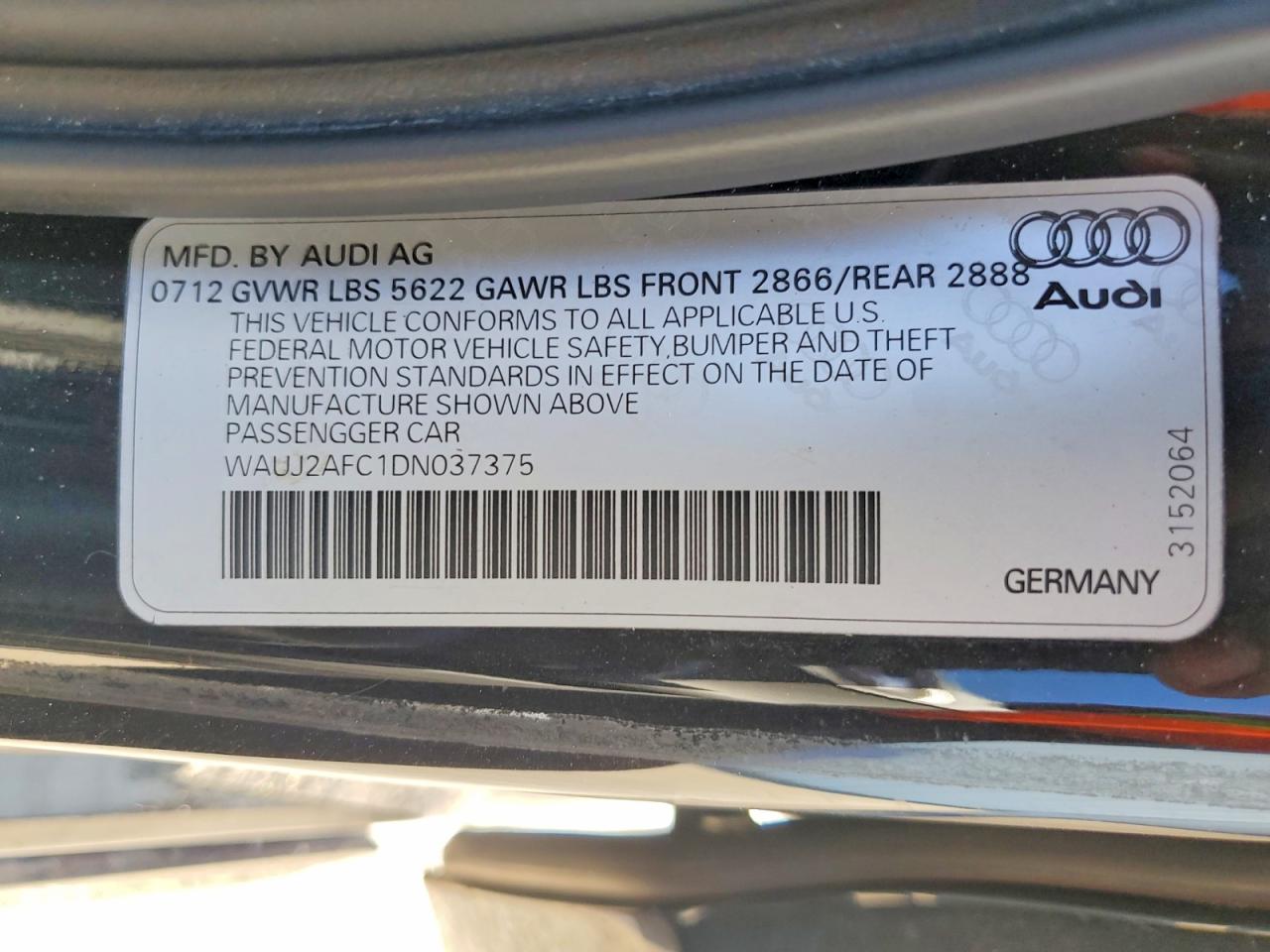 2013 Audi S6 Black vin: WAUJ2AFC1DN037375