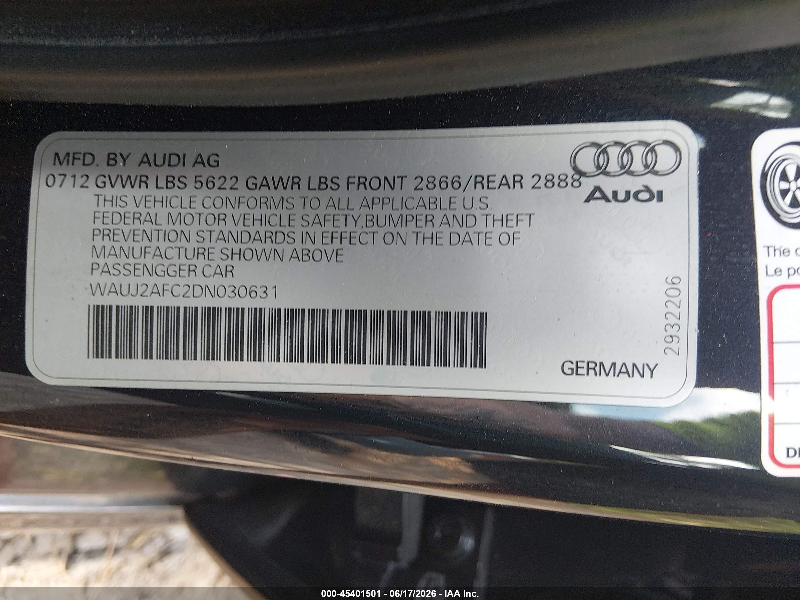 2013 Audi S6 4.0t Prestige Черный vin: WAUJ2AFC2DN030631