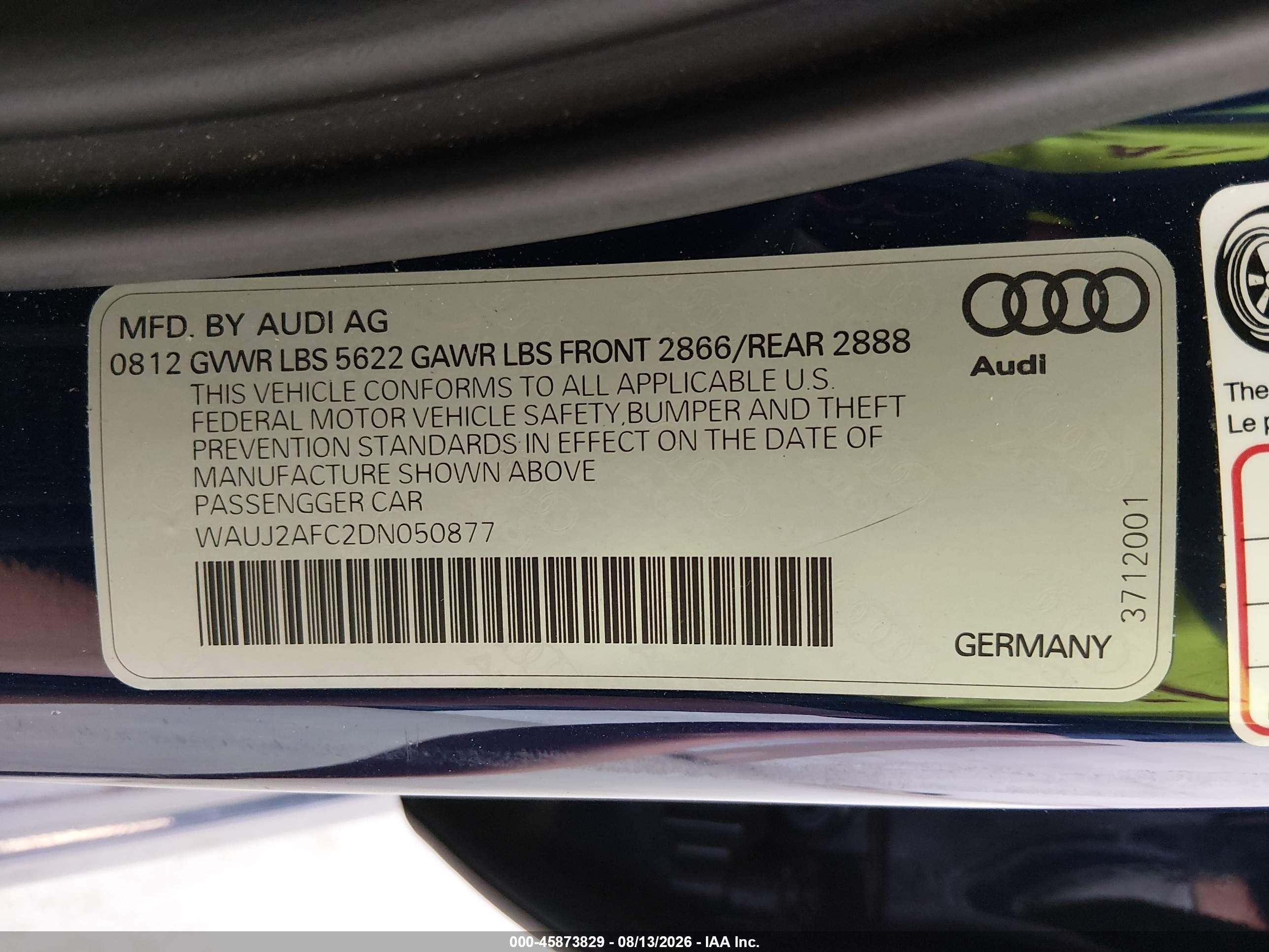 2013 Audi S6 4.0t Prestige Blue vin: WAUJ2AFC2DN050877