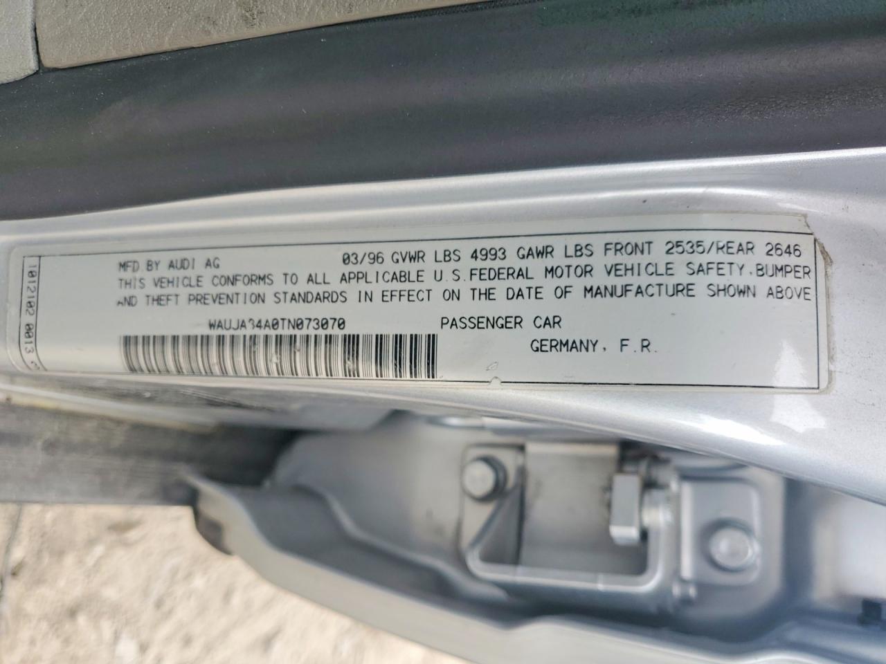 1996 Audi A6 2.8 Quattro Silver vin: WAUJA84A0TN073070