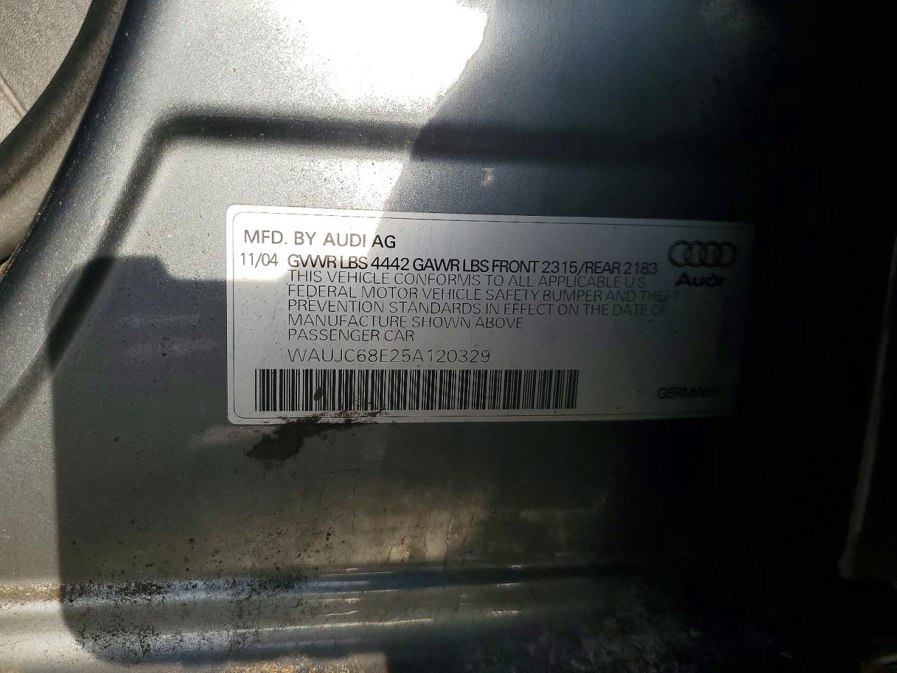 2005 Audi A4 1.8t Gray vin: WAUJC68E25A120329