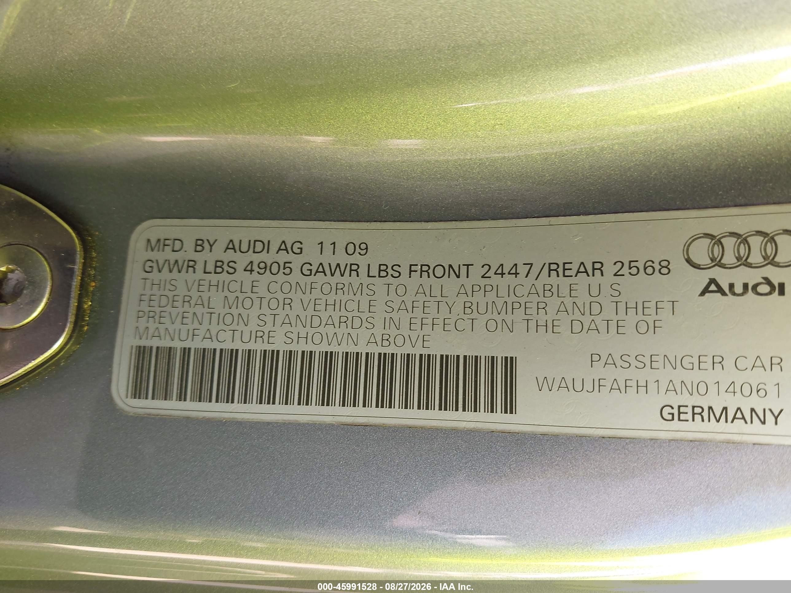 2010 Audi A5 2.0t Premium Gray vin: WAUJFAFH1AN014061