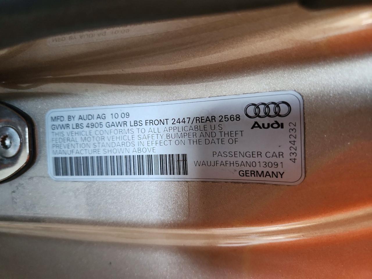 2010 Audi A5 Premium Plus Tan vin: WAUJFAFH5AN013091
