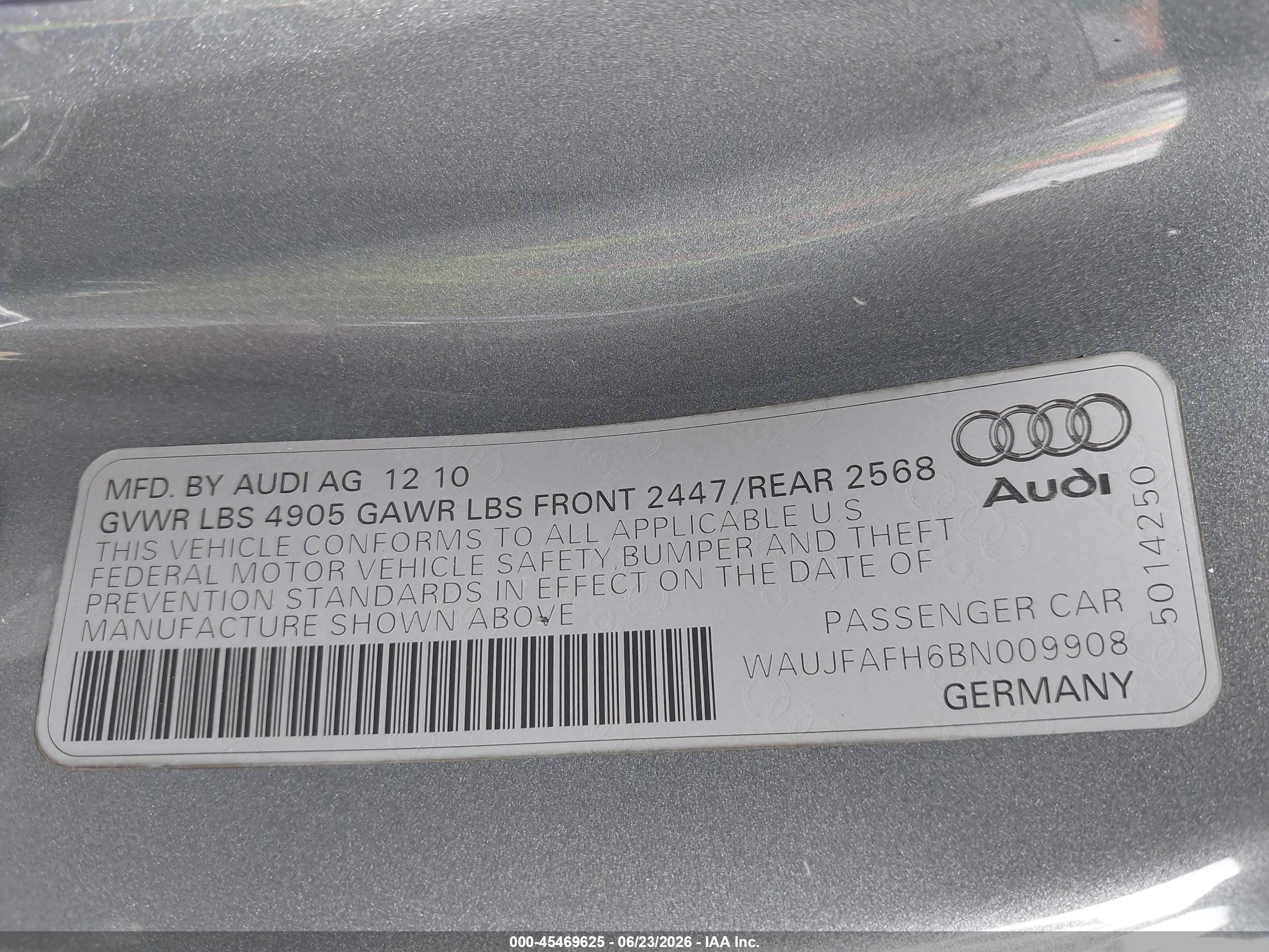 2011 Audi A5 2.0t Premium Gray vin: WAUJFAFH6BN009908