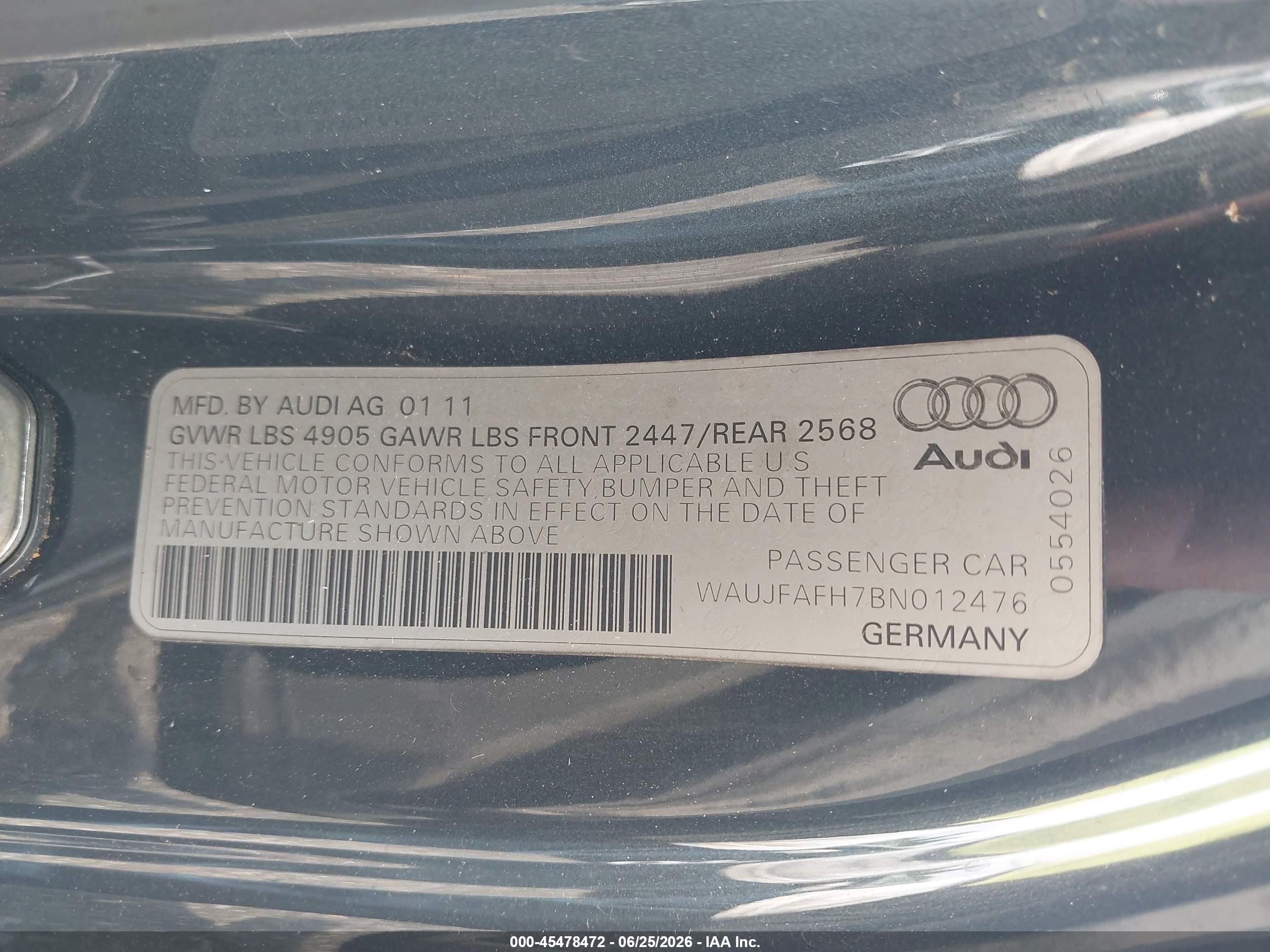 2011 Audi A5 2.0t Premium Blue vin: WAUJFAFH7BN012476
