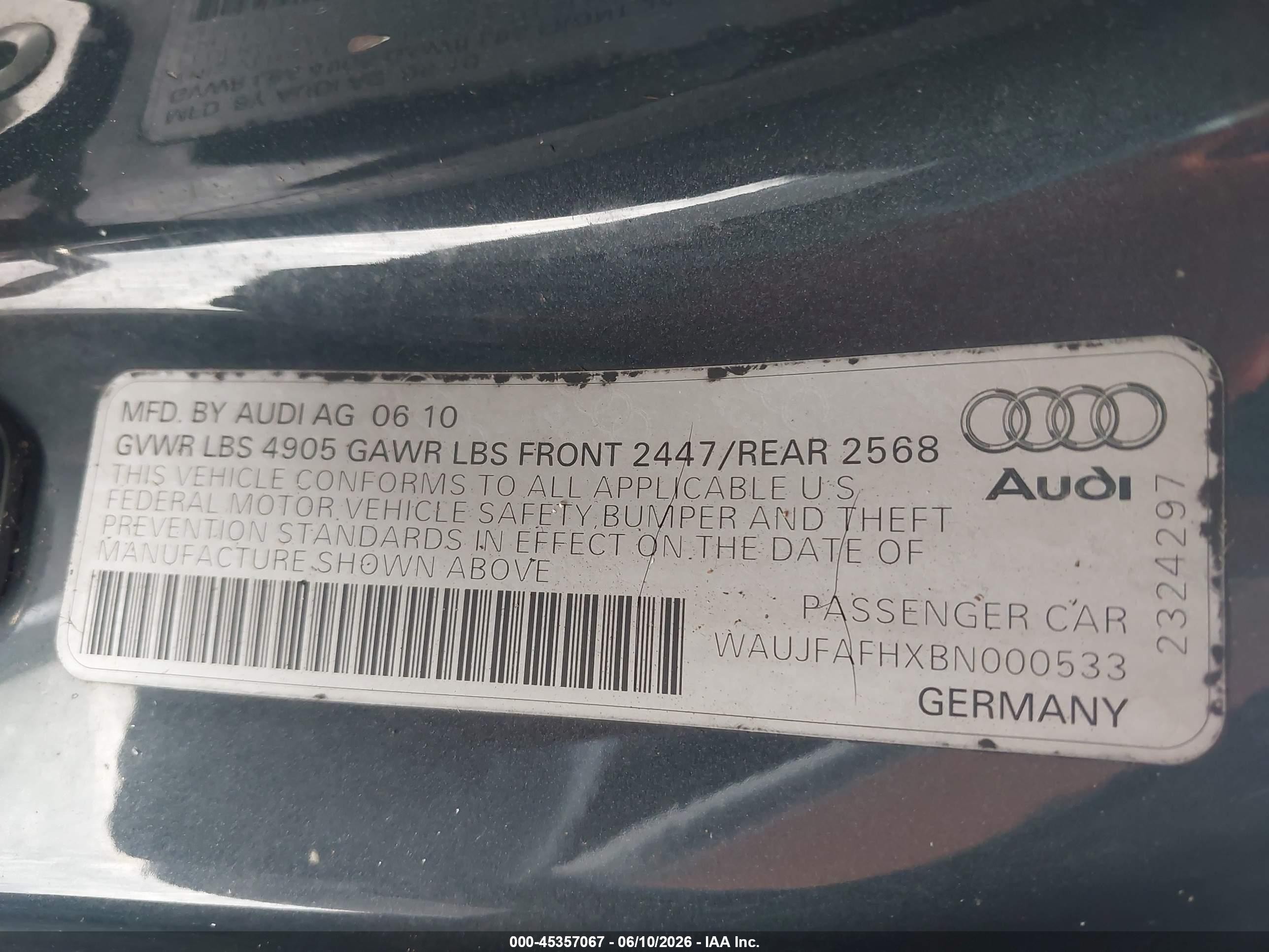 2011 Audi A5 2.0t Premium Gray vin: WAUJFAFHXBN000533