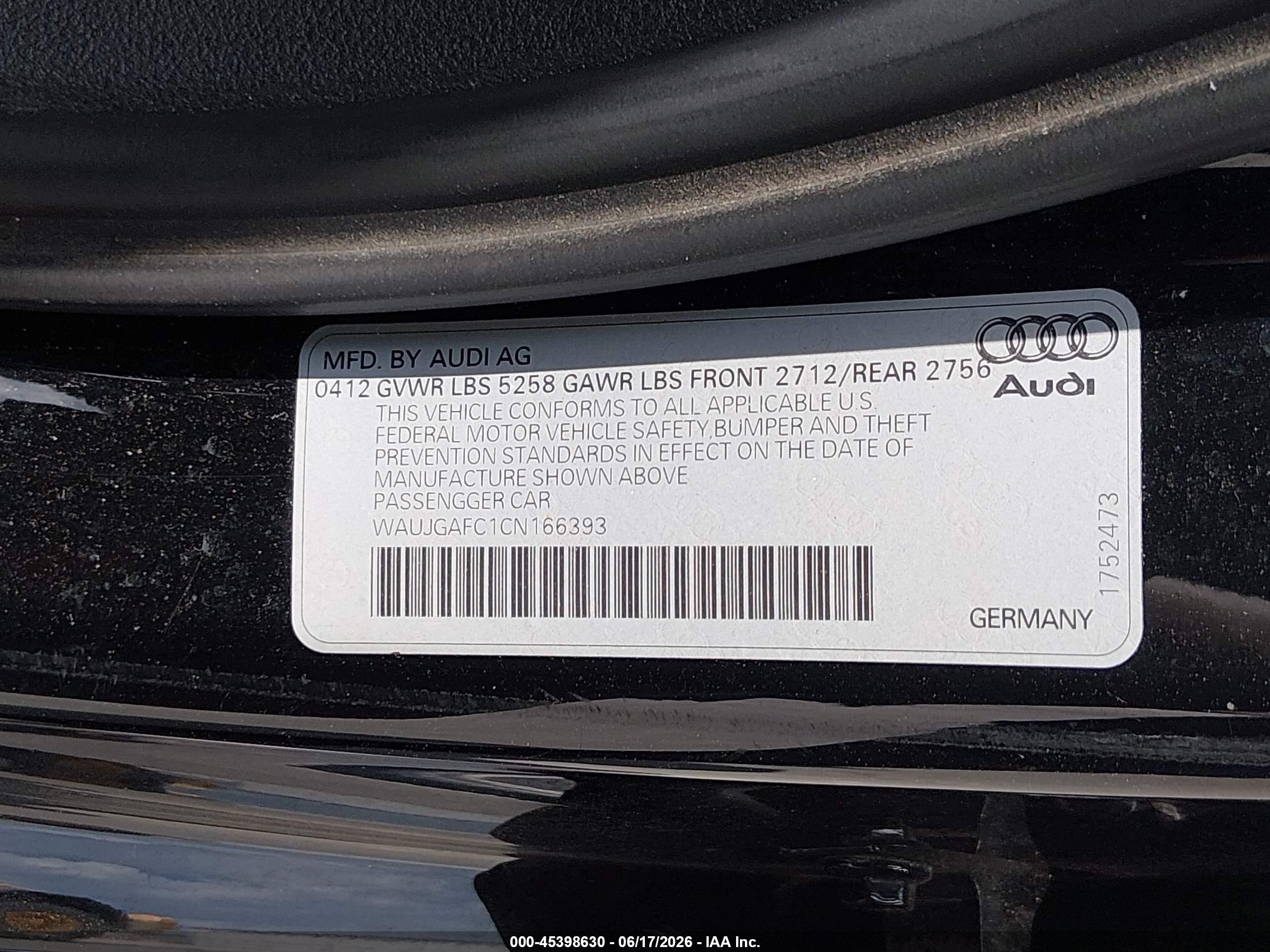 2012 Audi A6 3.0 Premium Black vin: WAUJGAFC1CN166393