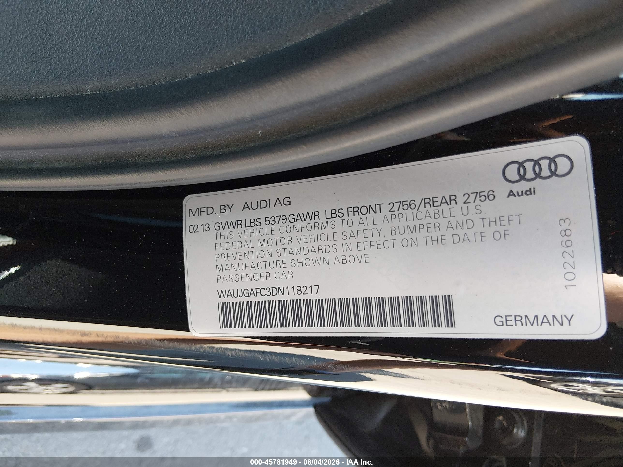 2013 Audi A6 3.0t Premium Black vin: WAUJGAFC3DN118217