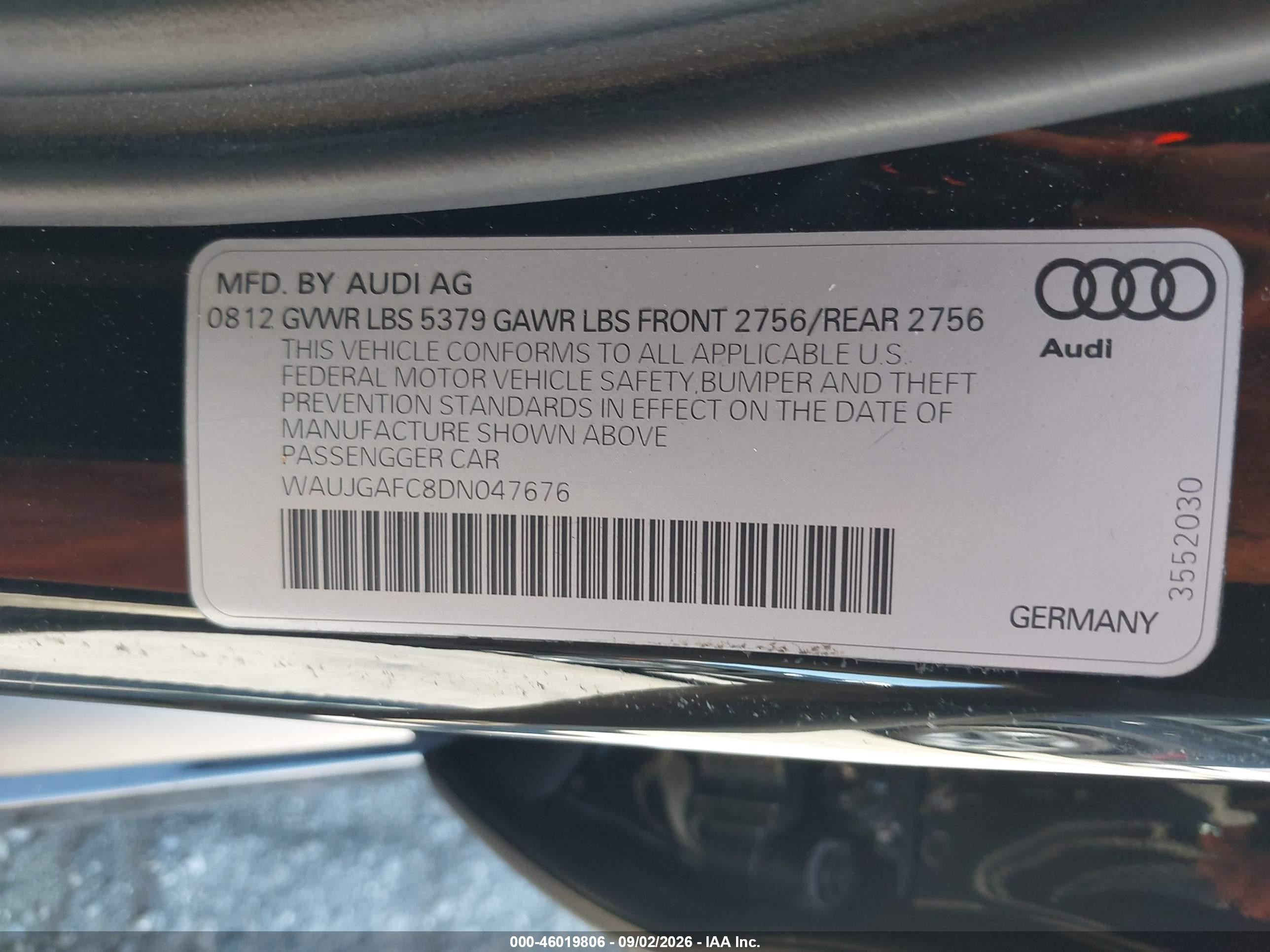 2013 Audi A6 3.0t Premium Black vin: WAUJGAFC8DN047676