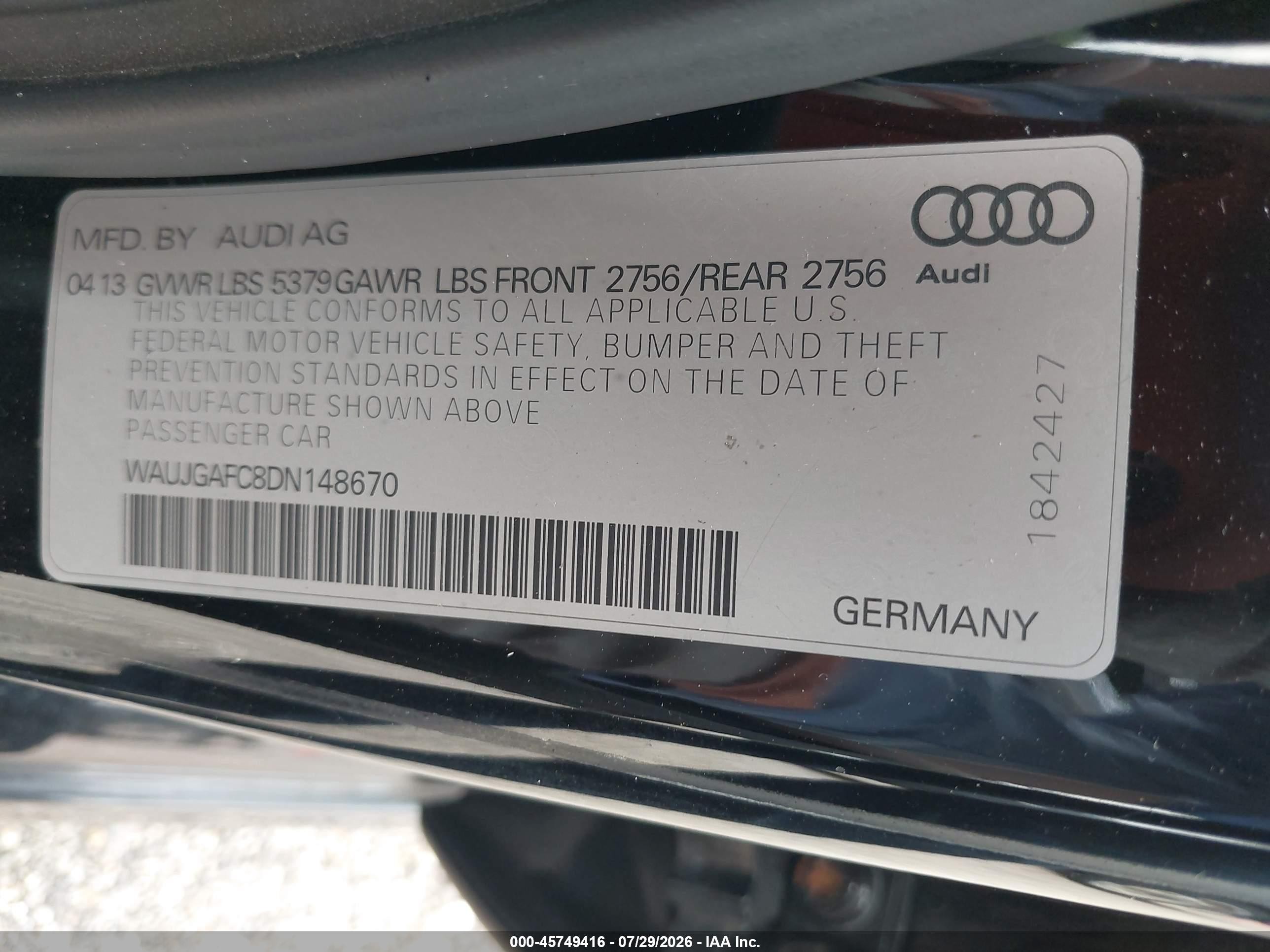 2013 Audi A6 3.0t Premium Black vin: WAUJGAFC8DN148670