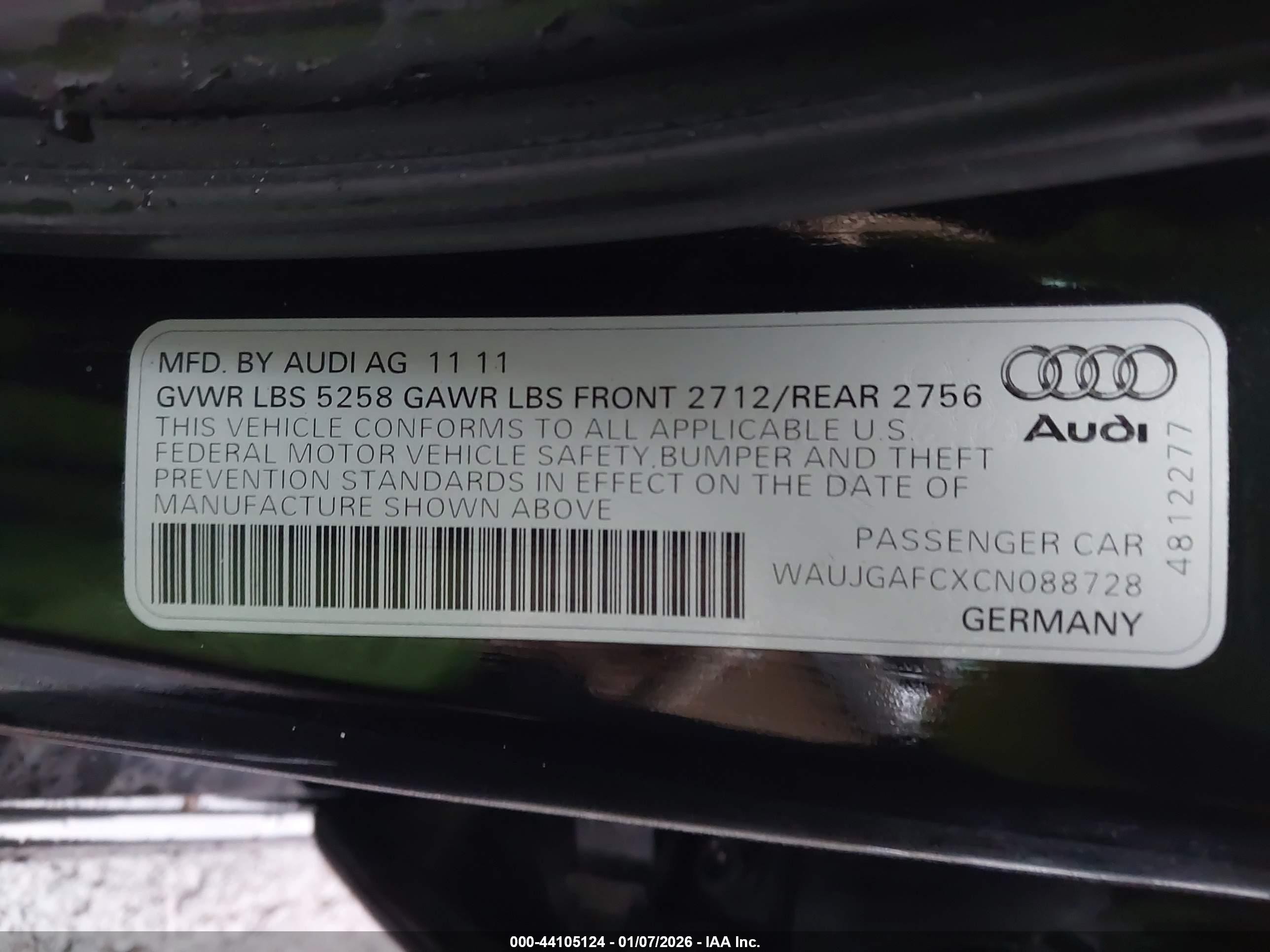2012 Audi A6 3.0 Premium Черный vin: WAUJGAFCXCN088728