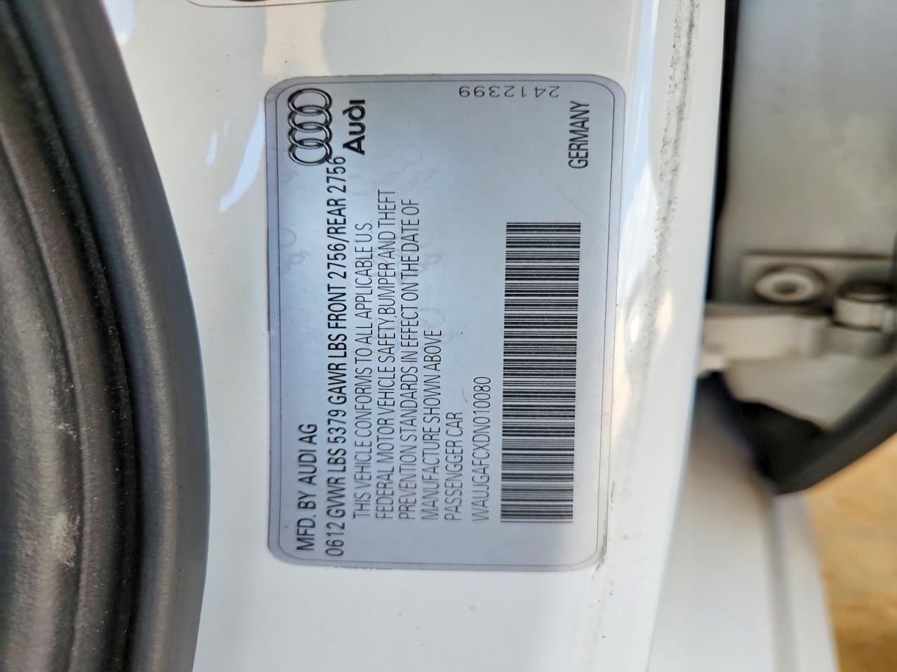 2013 Audi A6 Prestige White vin: WAUJGAFCXDN010080