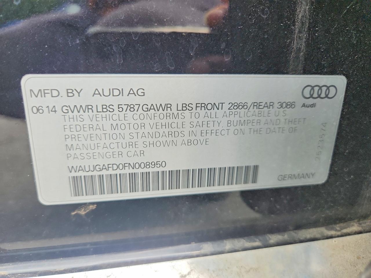 2015 Audi A8 Quattro Black vin: WAUJGAFD0FN008950
