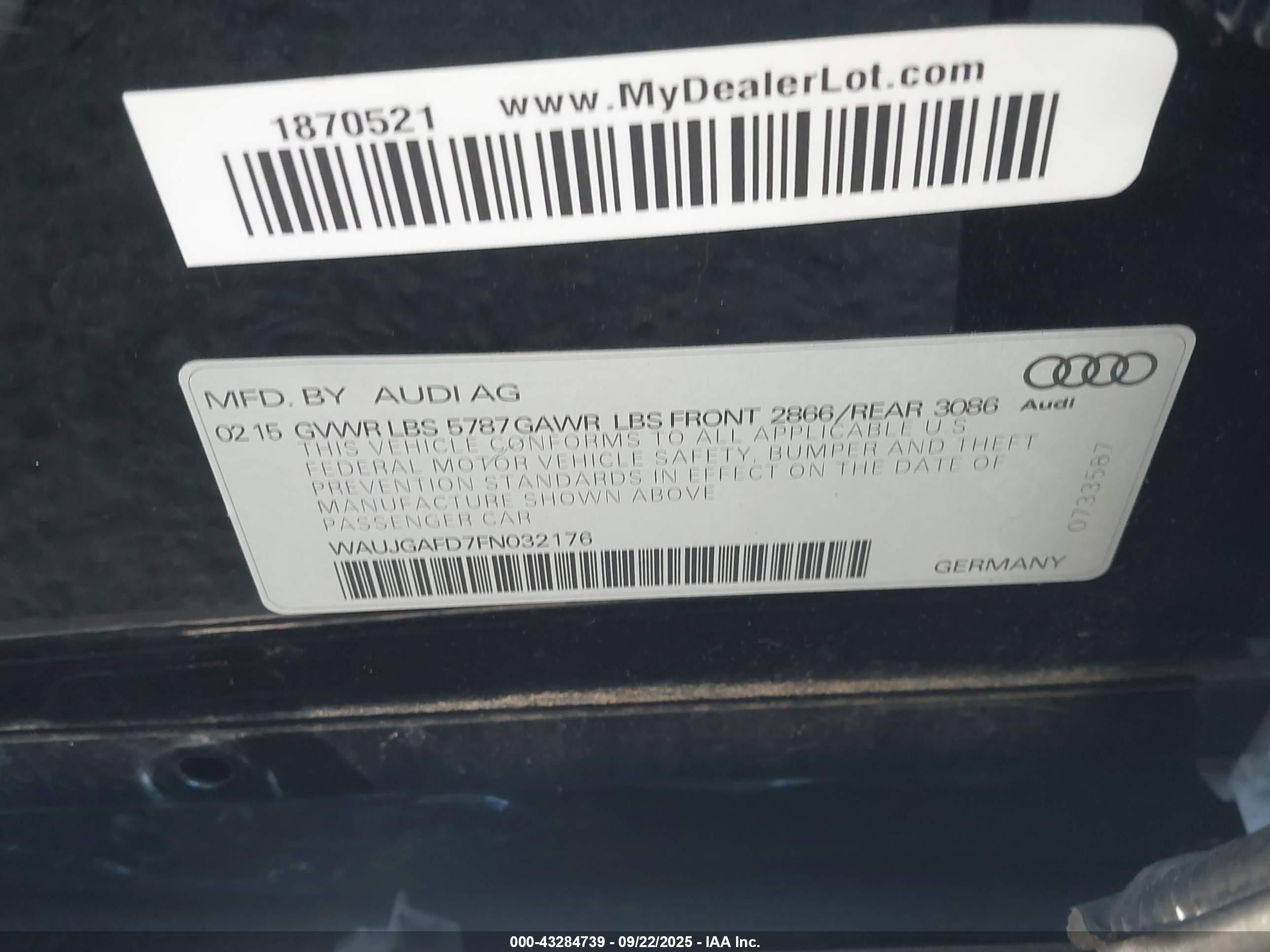 2015 Audi A8 3.0t Black vin: WAUJGAFD7FN032176