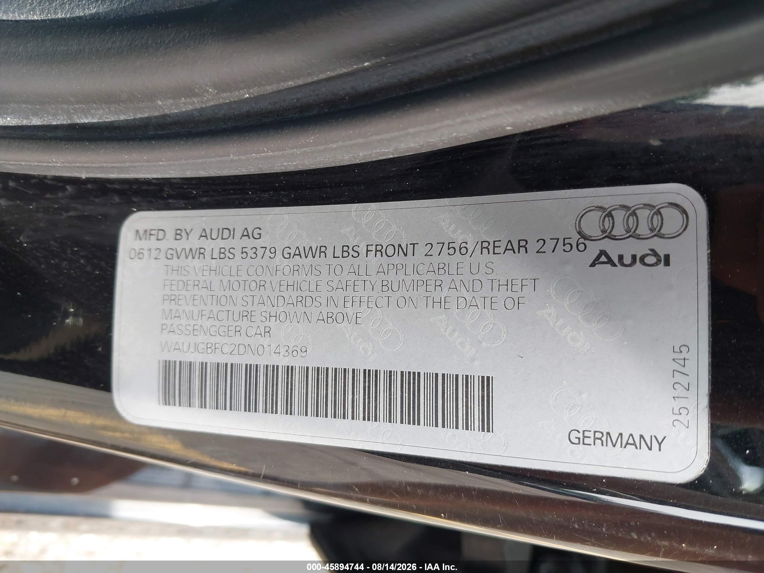 2013 Audi A6 3.0t Premium Black vin: WAUJGBFC2DN014369