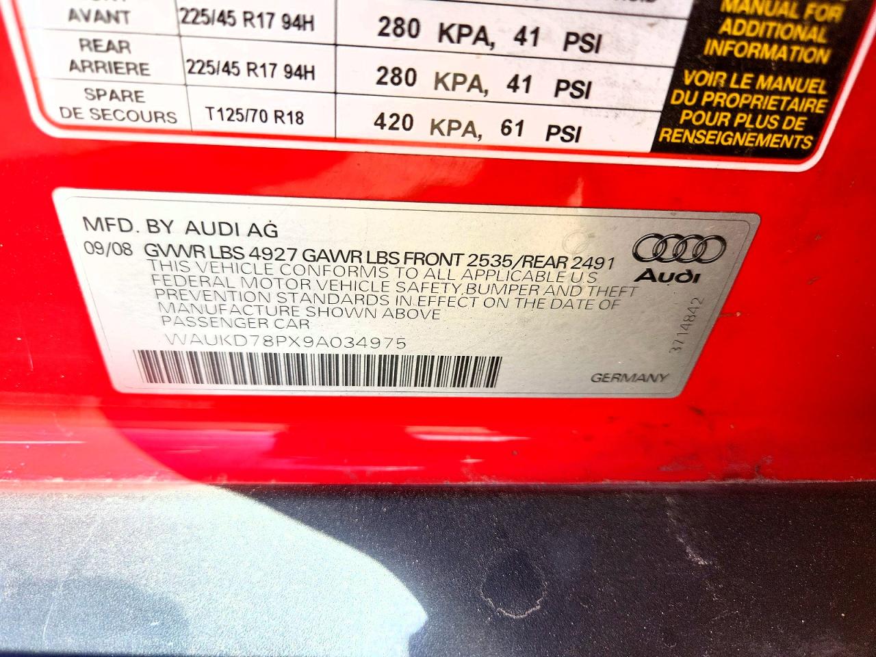 2009 Audi A3 3.2 Quattro Красный vin: WAUKD78PX9A034975