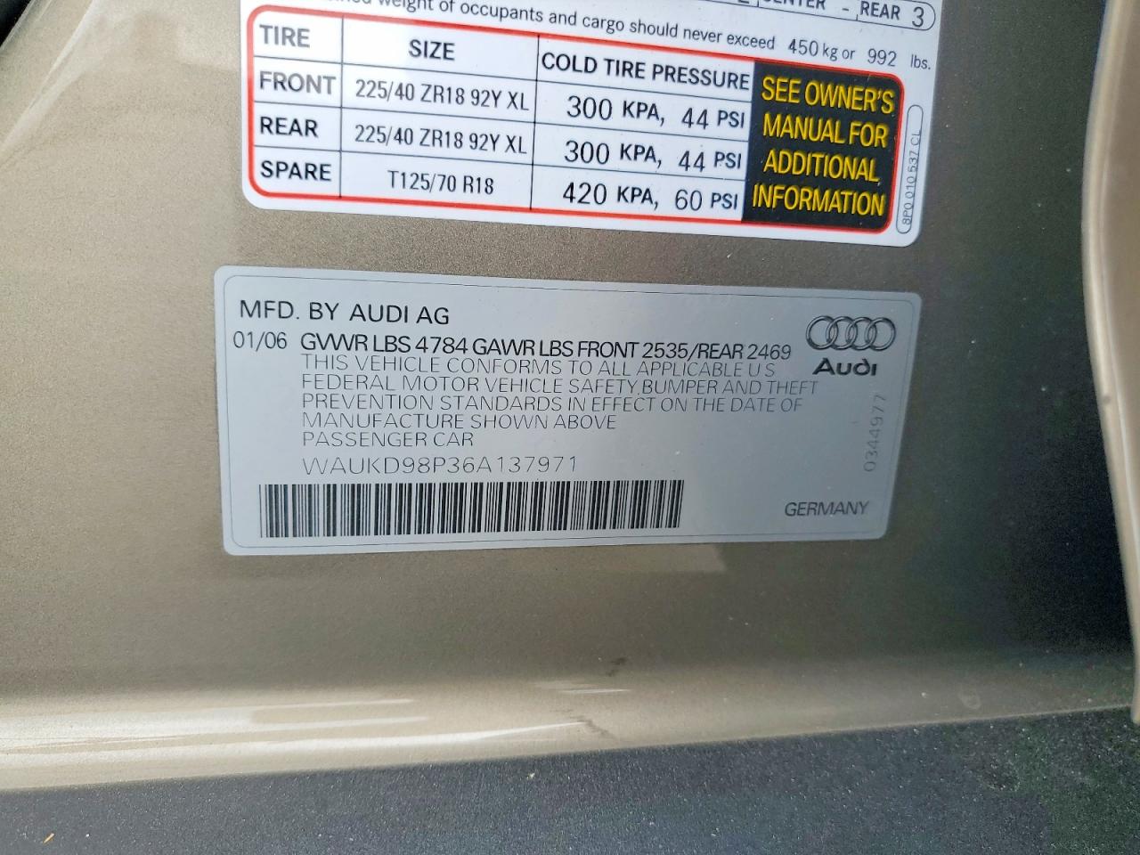 2006 Audi A3 S-line 3.2 Quattro Tan vin: WAUKD98P36A137971