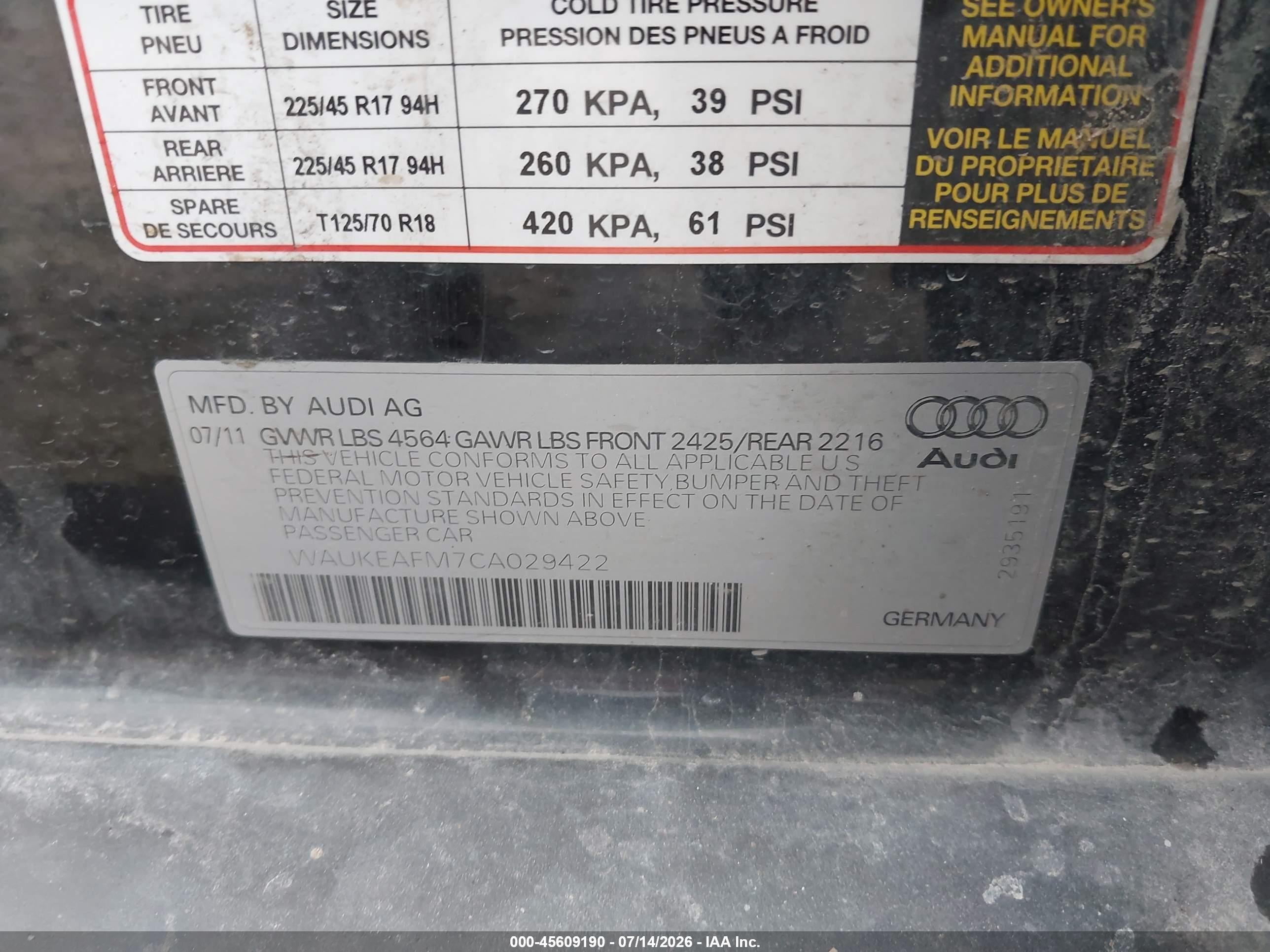 2012 Audi A3 2.0t Premium Plus Черный vin: WAUKEAFM7CA029422
