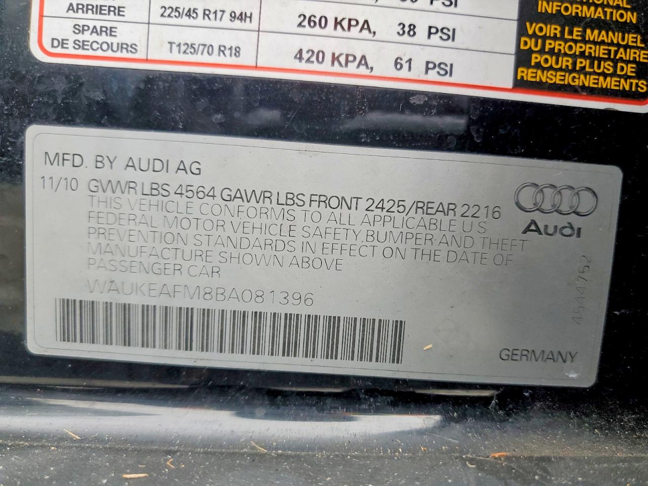 2011 Audi A3 Premium Plus Black vin: WAUKEAFM8BA081396