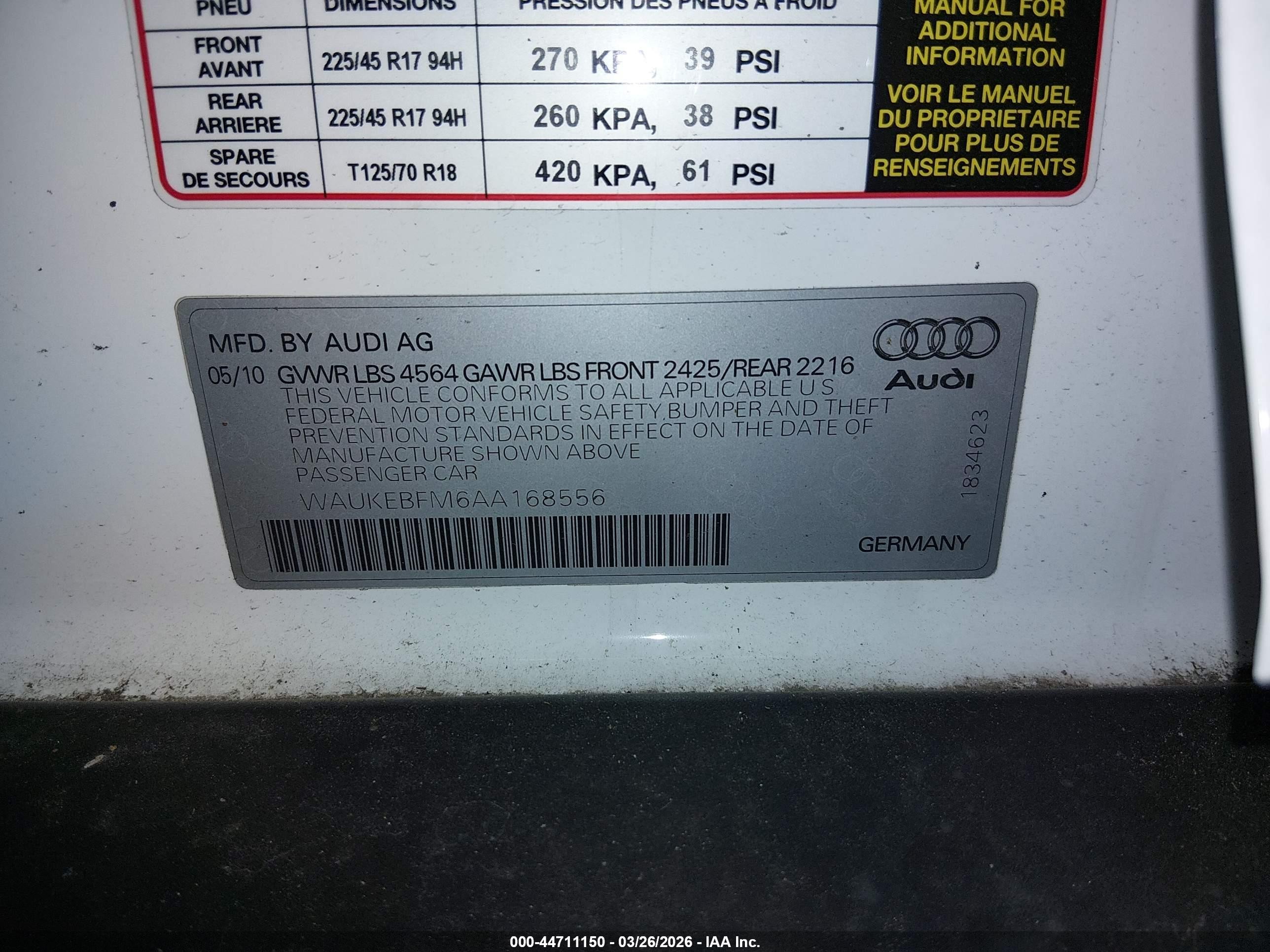 2010 Audi A3 2.0t Premium White vin: WAUKEBFM6AA168556