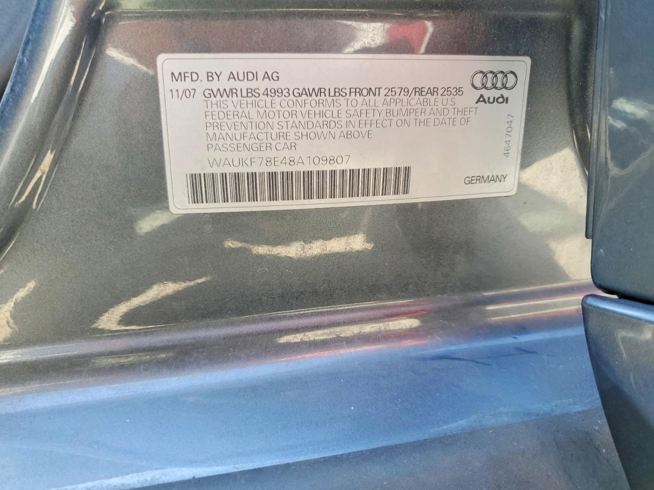 2008 Audi A4 2.0t Avant Quattro Black vin: WAUKF78E48A109807