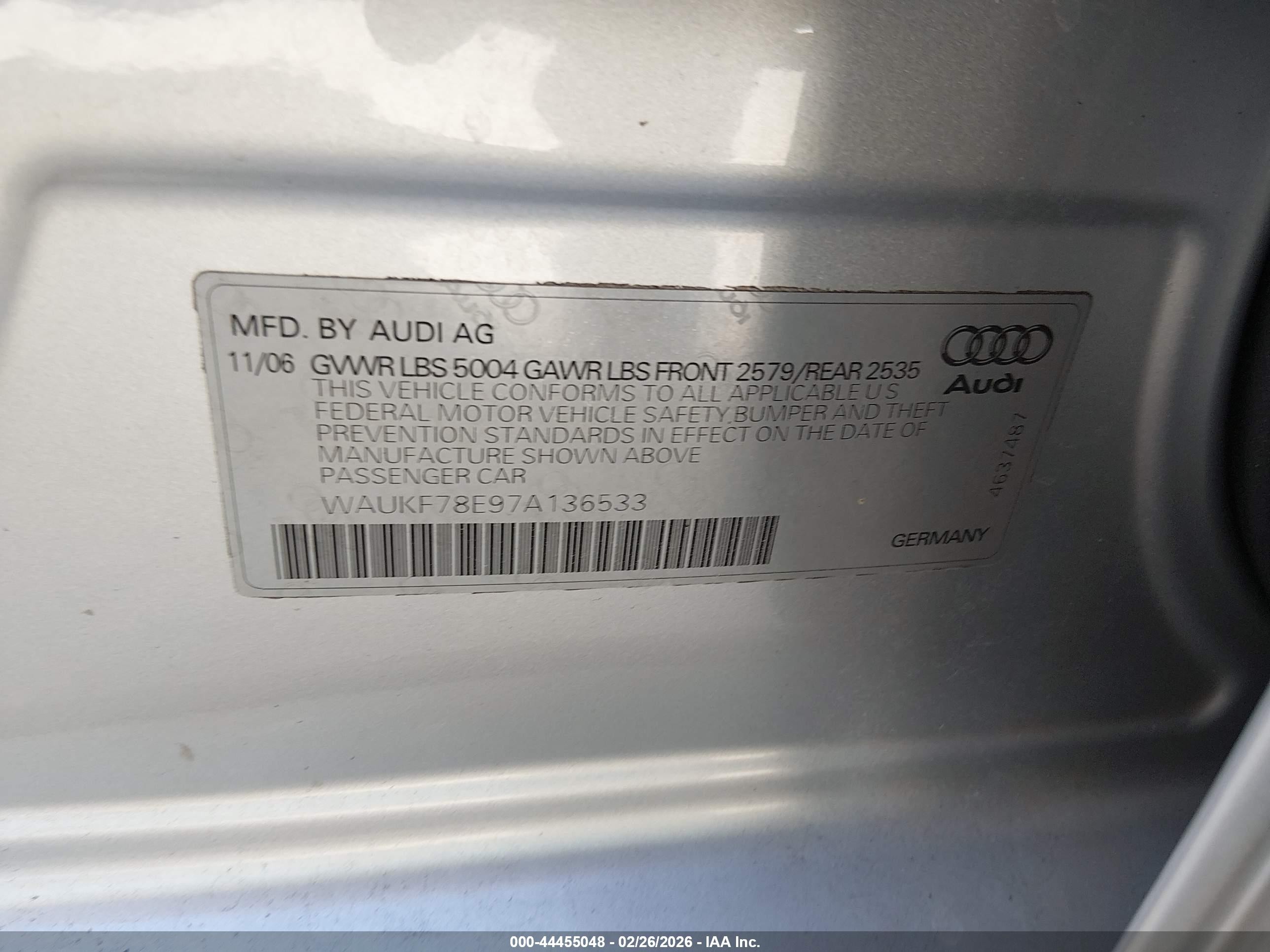 2007 Audi A4 2.0t Avant Silver vin: WAUKF78E97A136533