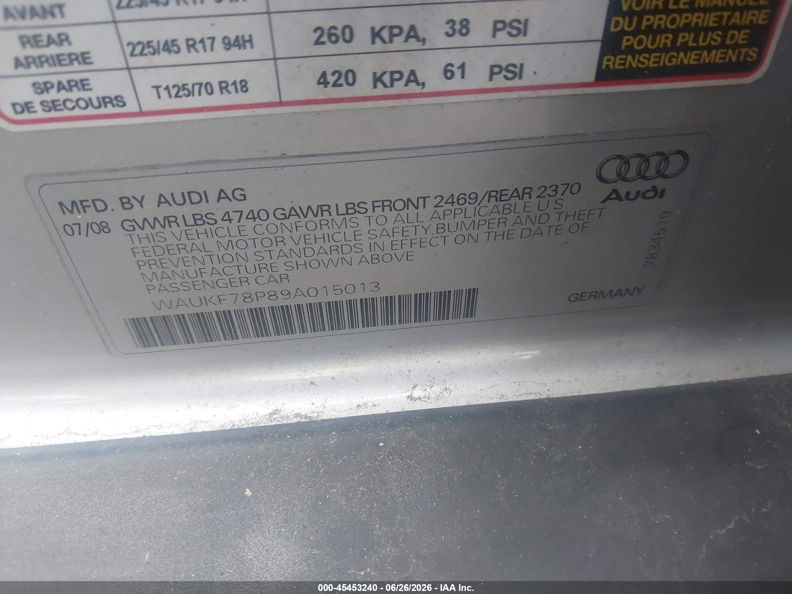 2009 Audi A3 2.0t Silver vin: WAUKF78P89A015013