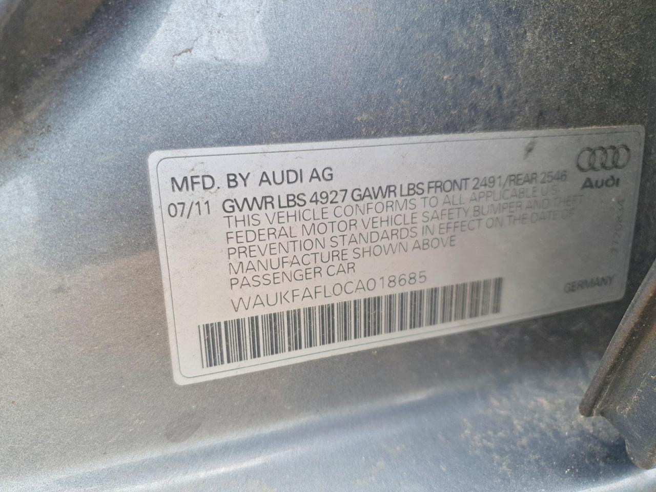 2012 Audi A4 Prestige Gray vin: WAUKFAFL0CA018685