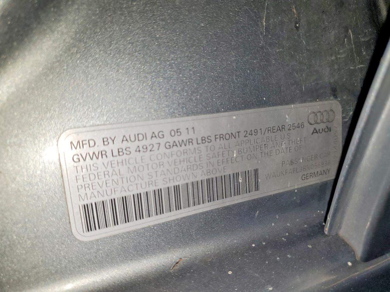 2011 Audi A4 Prestige Gray vin: WAUKFAFL3BN056936