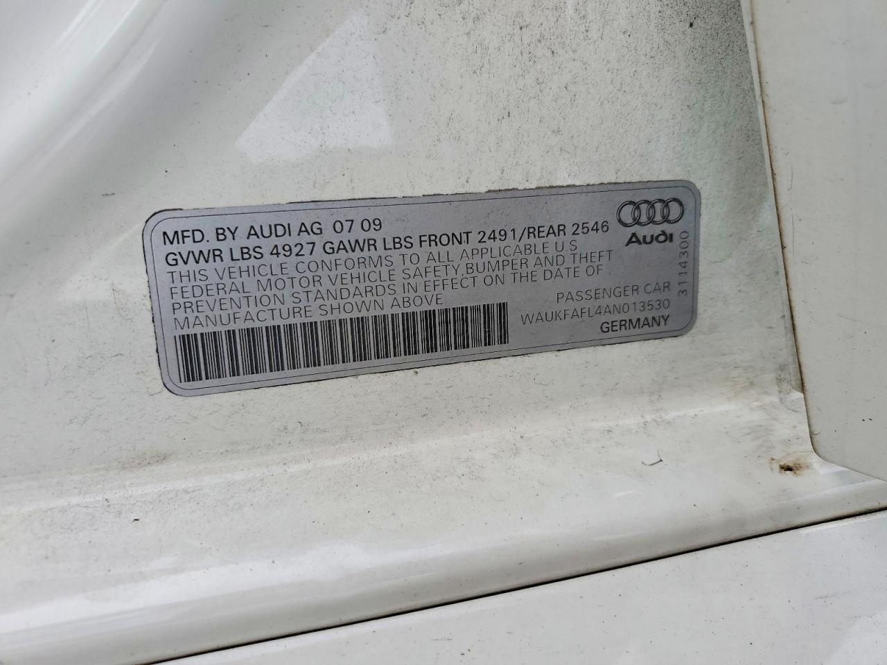 2010 Audi A4 Prestige White vin: WAUKFAFL4AN013530