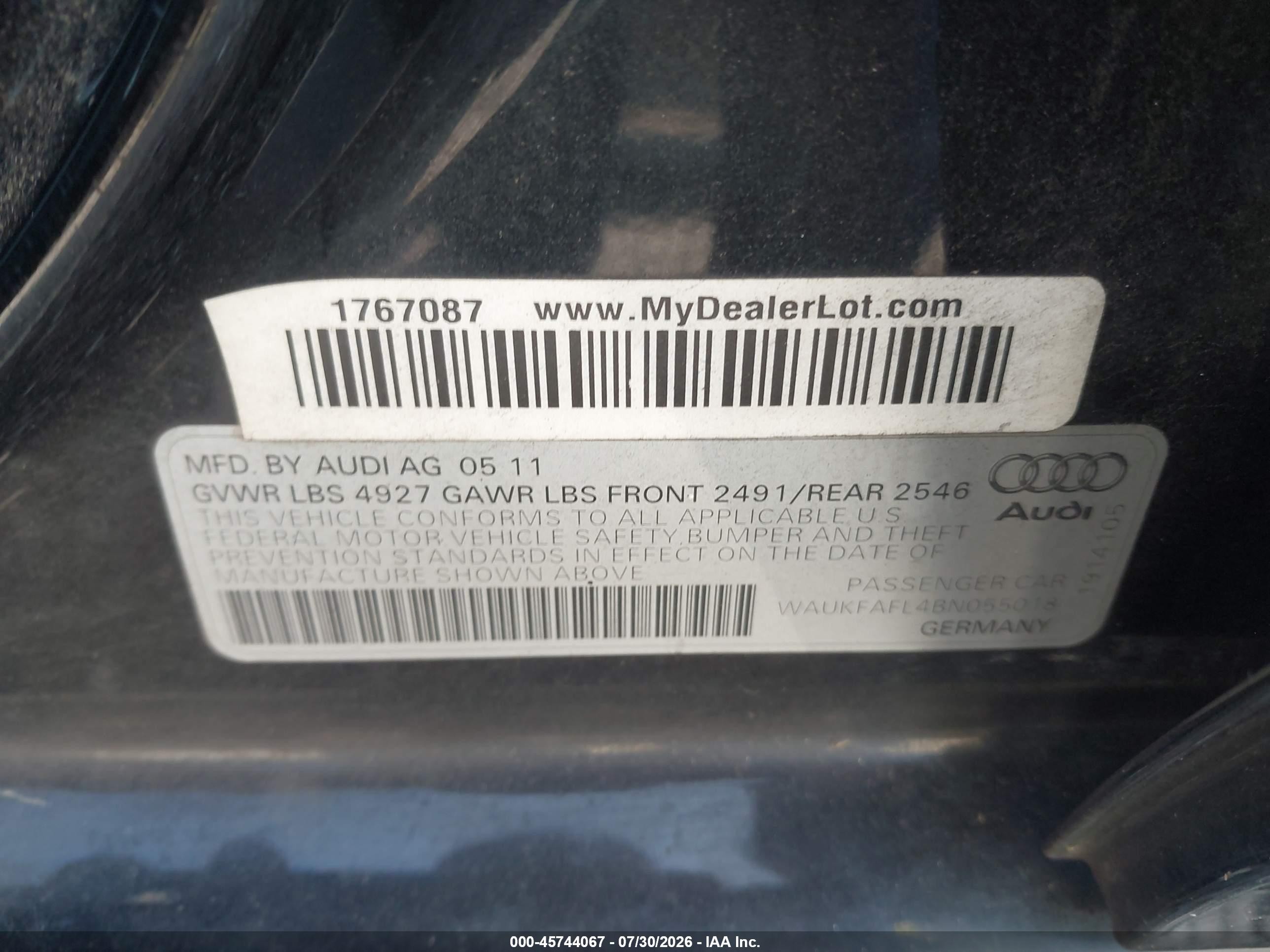2011 Audi A4 2.0t Premium Black vin: WAUKFAFL4BN055018