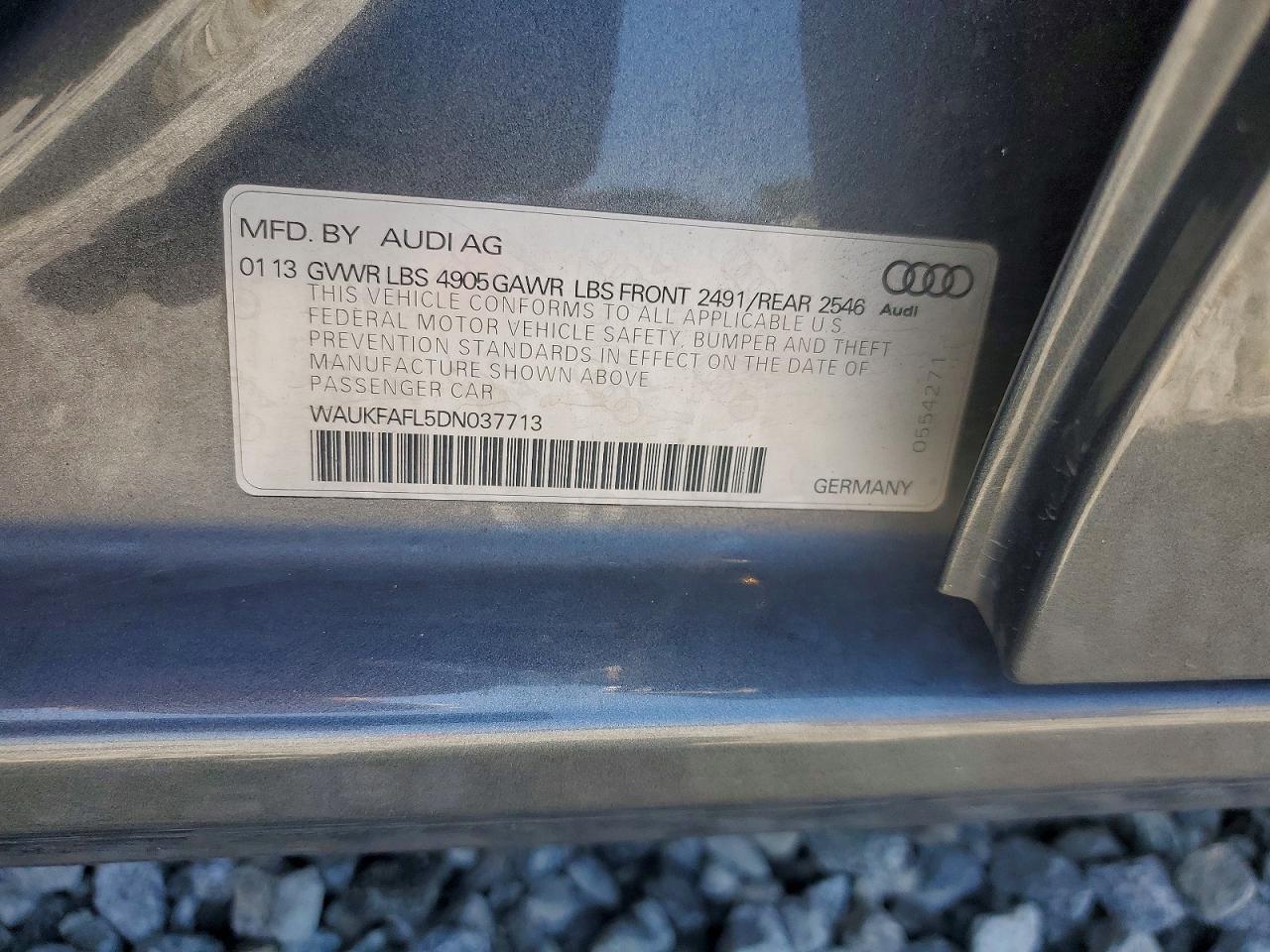 2013 Audi A4 Prestige Charcoal vin: WAUKFAFL5DN037713