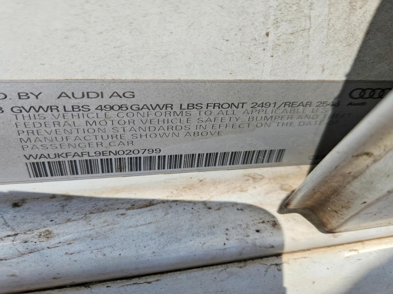 2014 Audi A4 Prestige White vin: WAUKFAFL9EN020799
