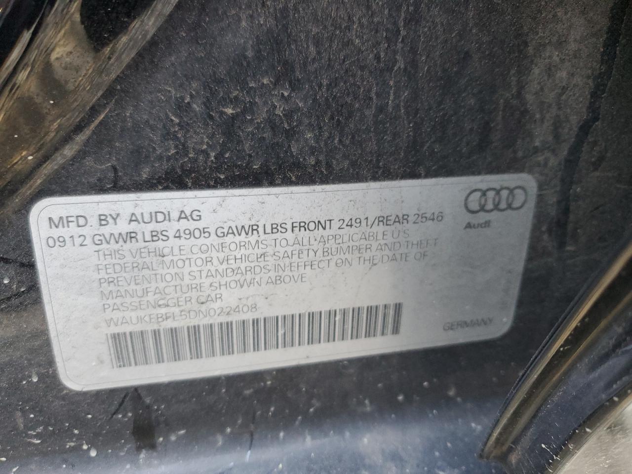 2013 Audi A4 Prestige Black vin: WAUKFBFL5DN022408