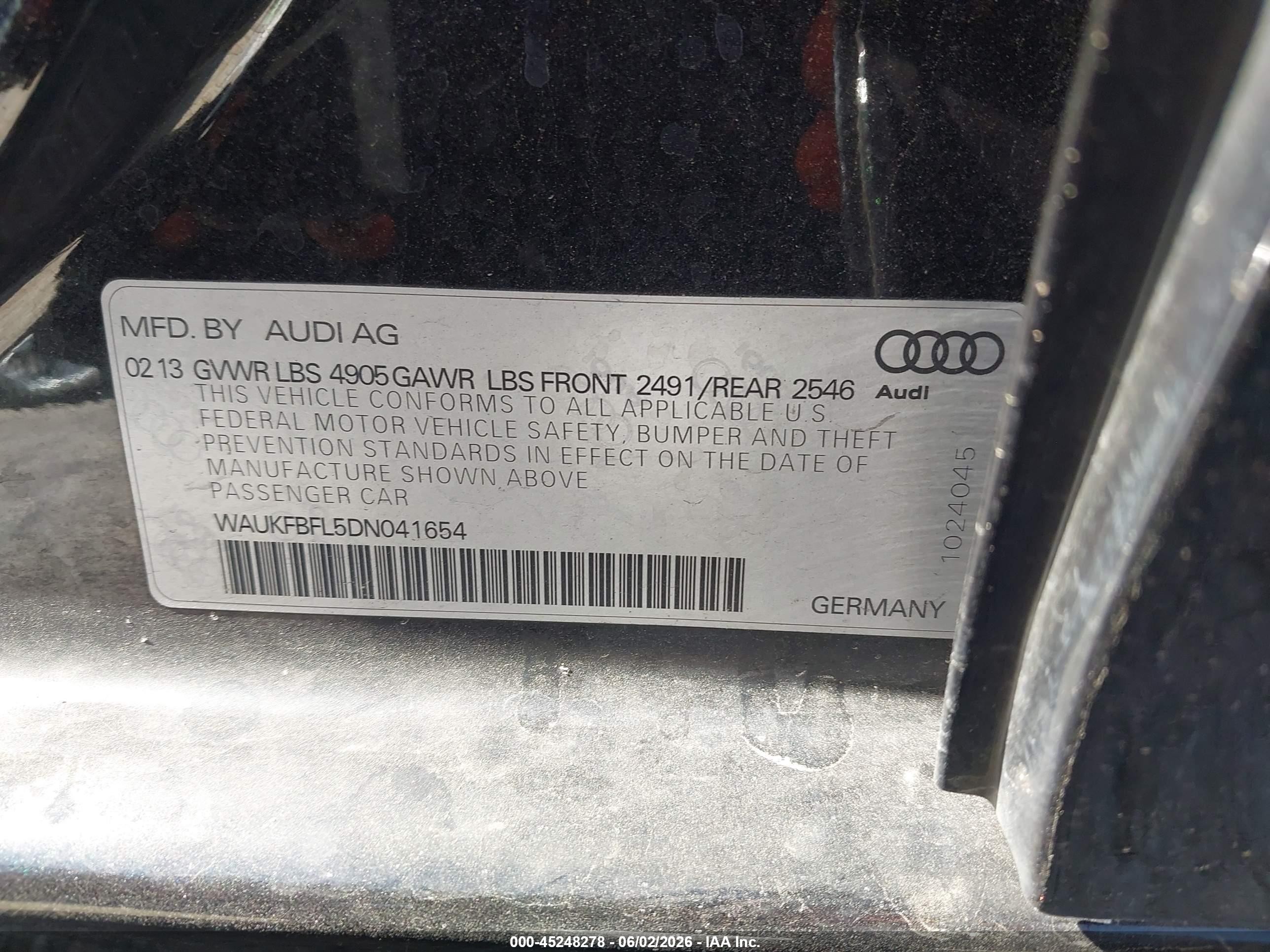 2013 Audi A4 2.0t Premium Black vin: WAUKFBFL5DN041654