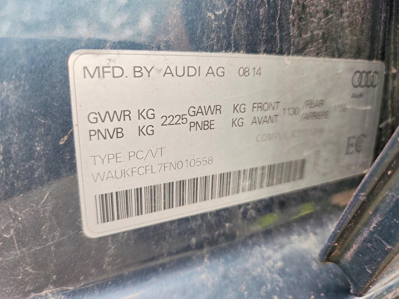 2015 Audi A4 Prestige Blue vin: WAUKFCFL7FN010558