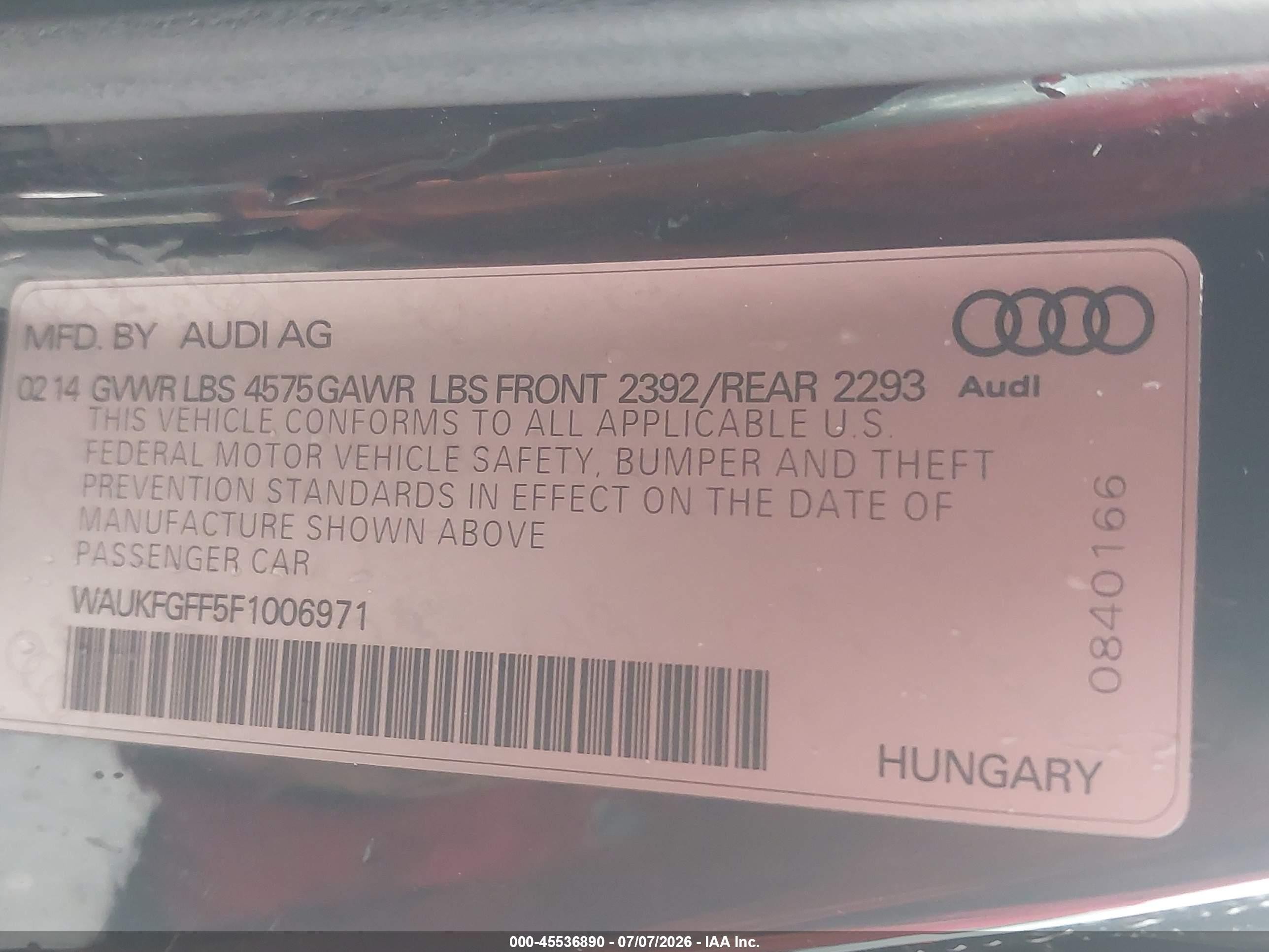 2015 Audi A3 2.0t Premium Black vin: WAUKFGFF5F1006971