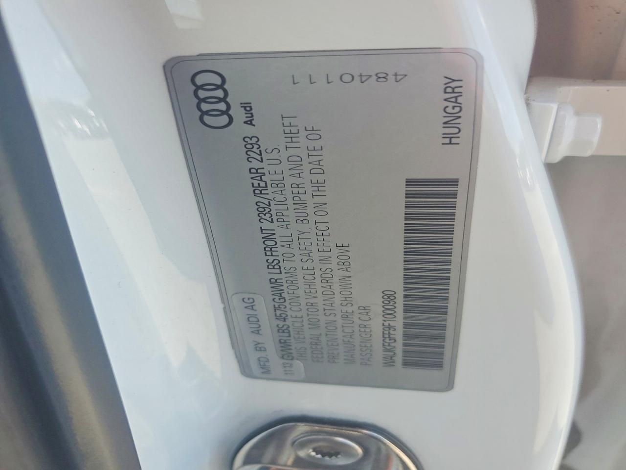 2015 Audi A3 Prestige S-line White vin: WAUKFGFF9F1000980