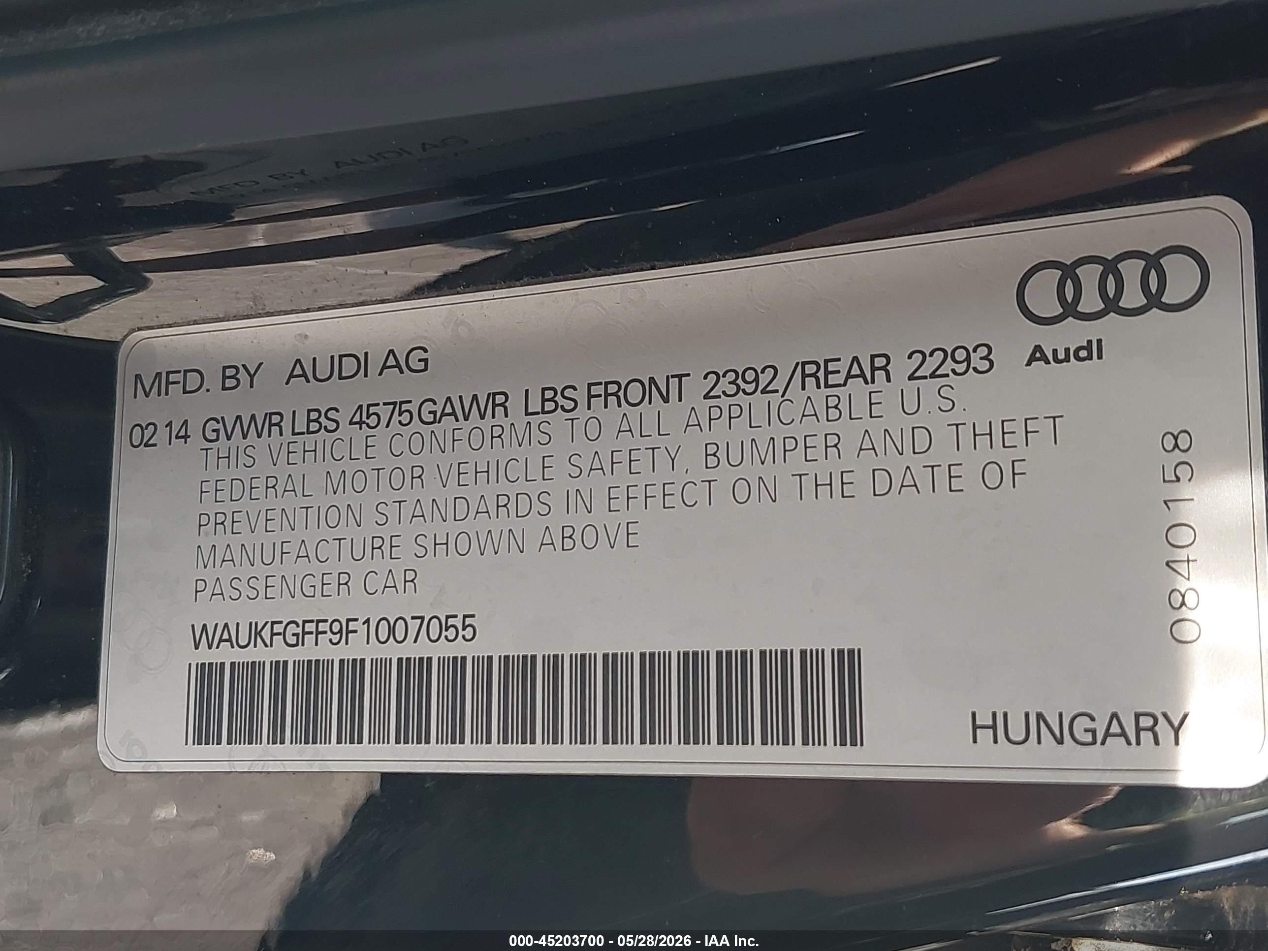 2015 Audi A3 2.0t Premium Black vin: WAUKFGFF9F1007055